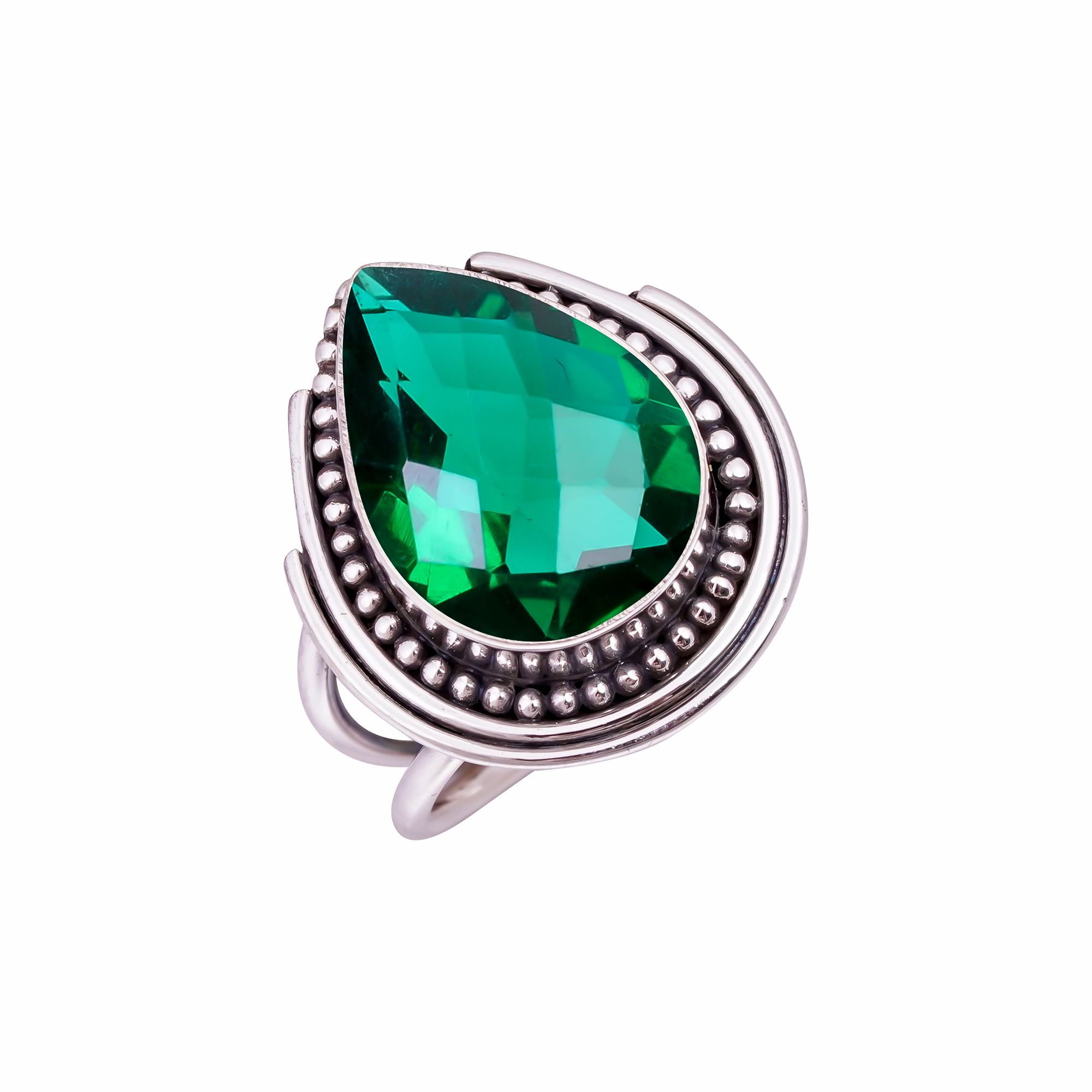 Chrome Diopside - Simulated Gemstone 925 Sterling Silver Ring