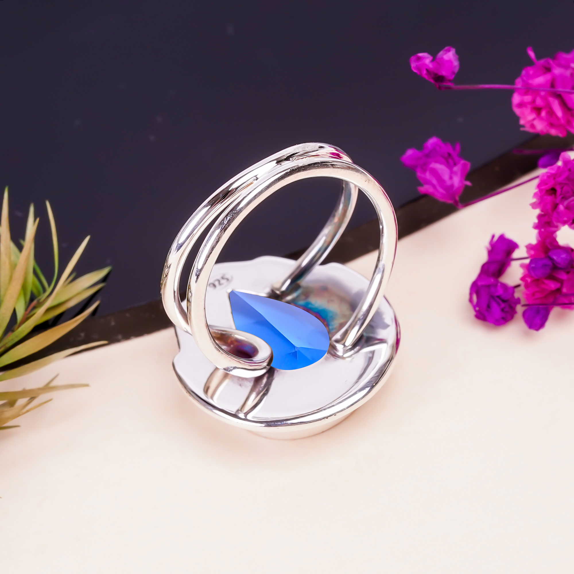 Tanzanite - Simulated Gemstone 925 Sterling Silver Ring