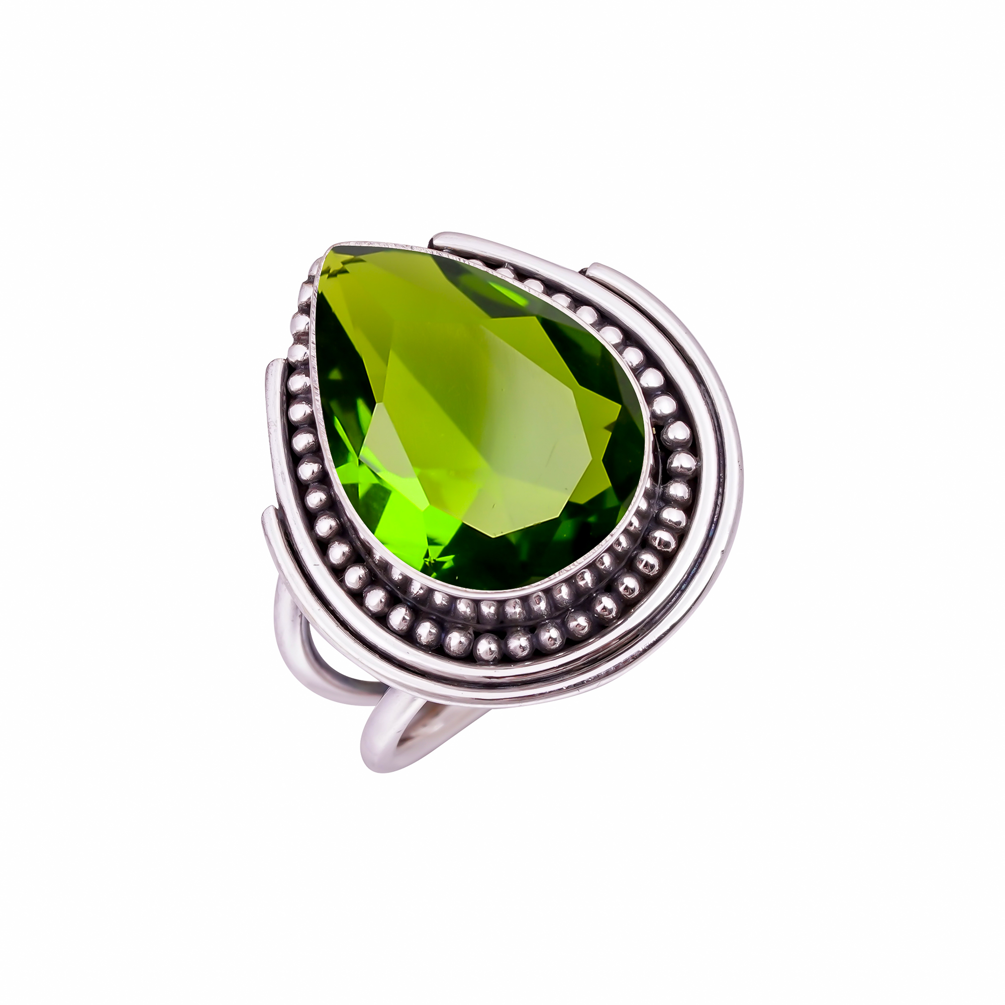 Peridot - Simulated Gemstone 925 Sterling Silver Ring
