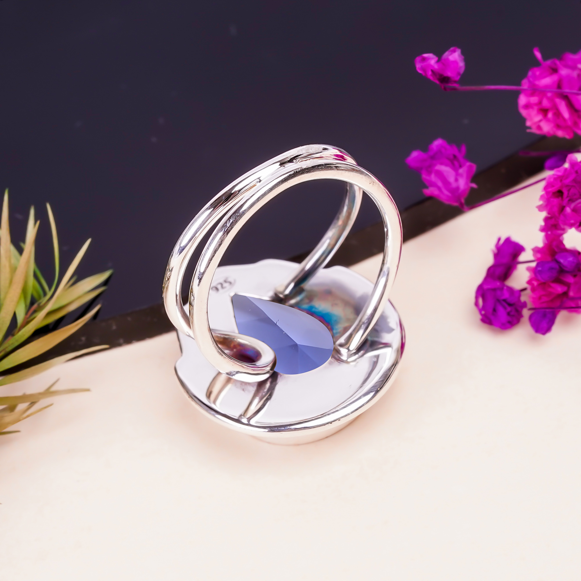 Iolite - Simulated Gemstone 925 Sterling Silver Ring