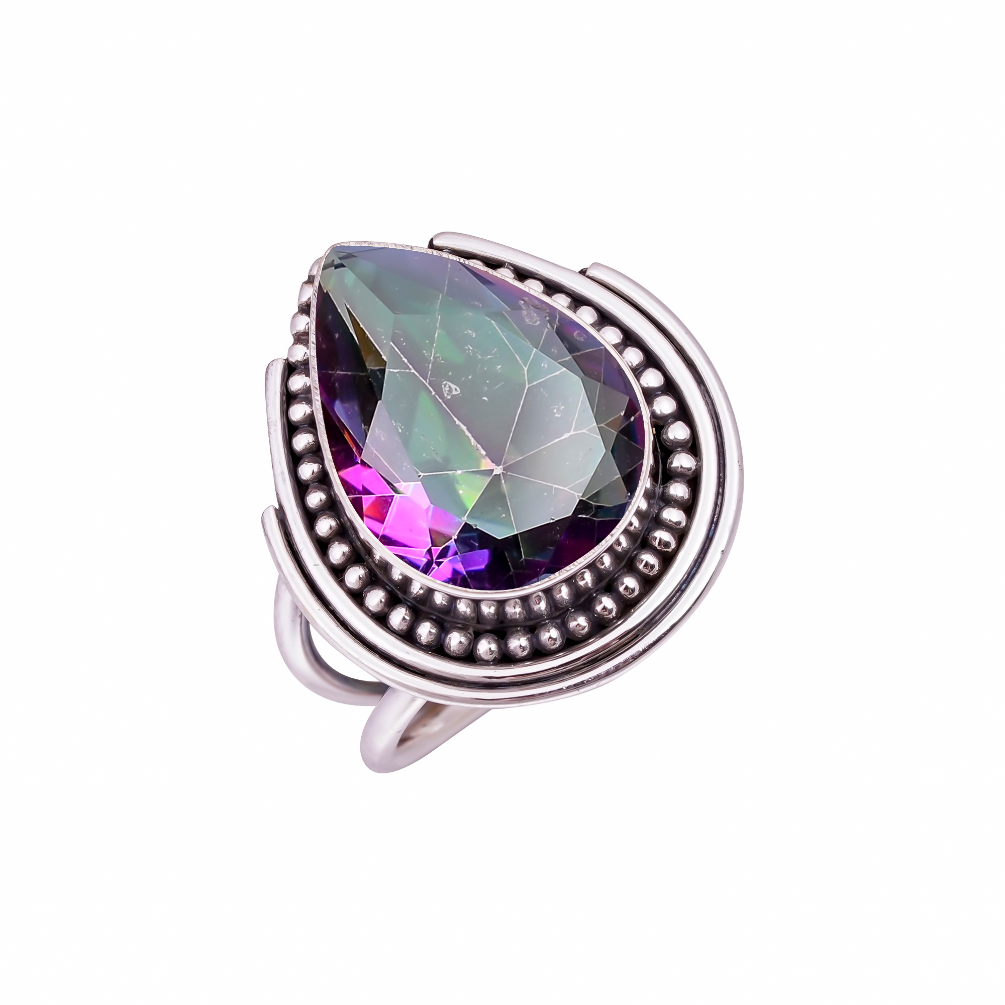 Rainbow Mystic Fire Topaz - Simulated Gemstone 925 Sterling Silver Ring