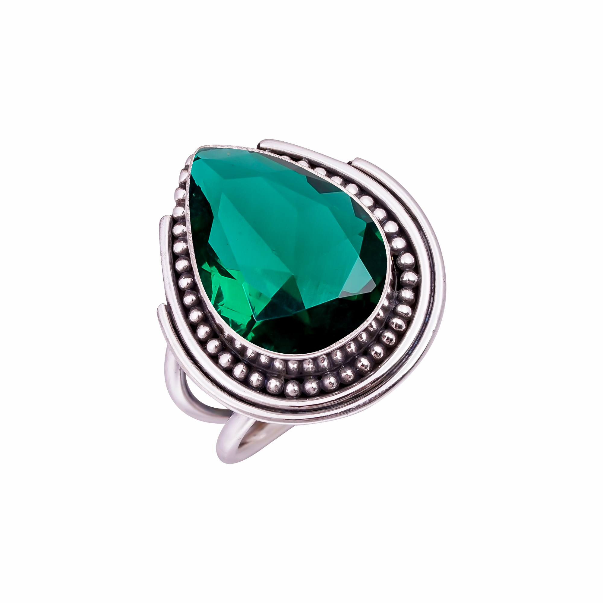 Emerald Simulated Gemstone 925 Sterling Silver Ring