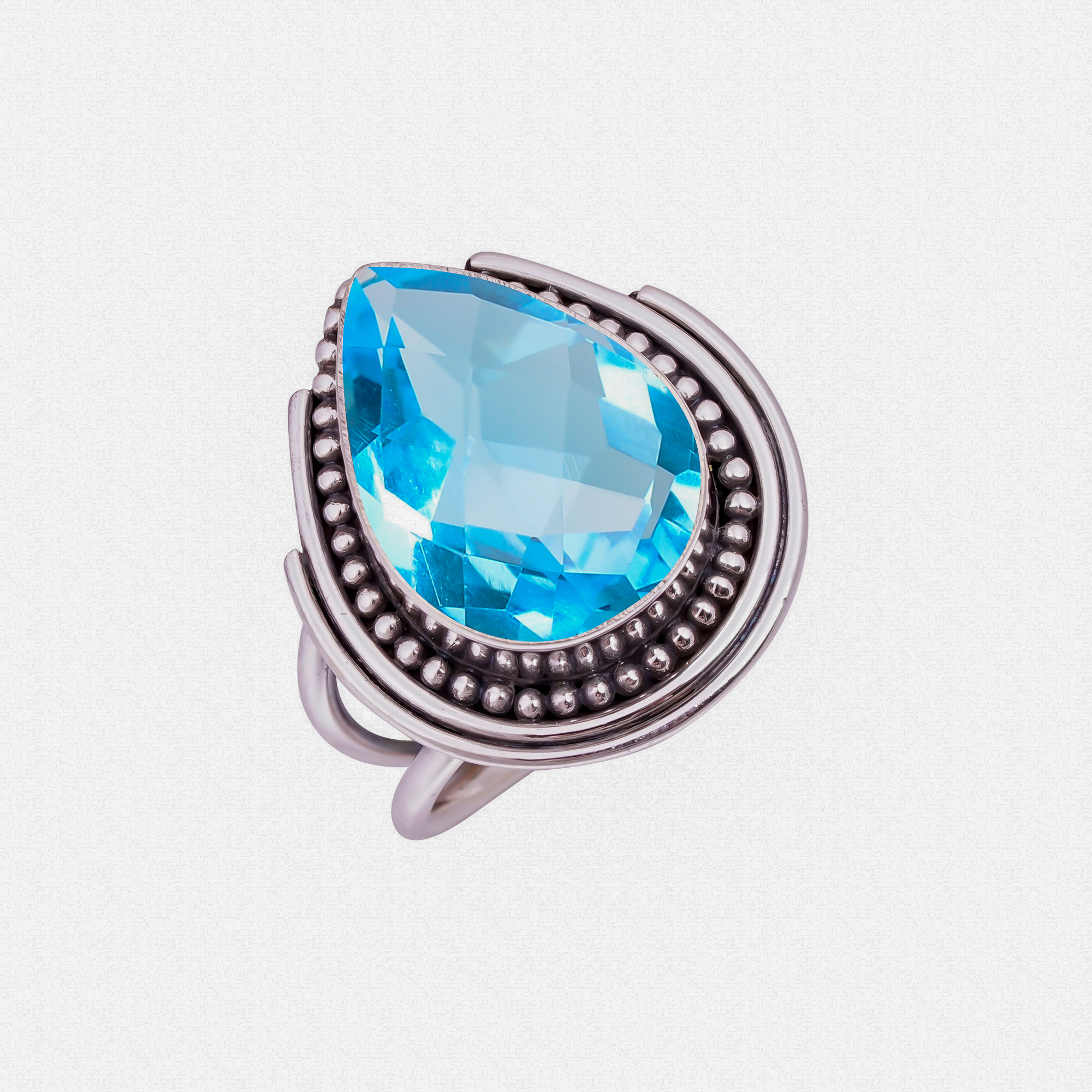 Blue Topaz - Simulated Gemstone 925 Sterling Silver Ring
