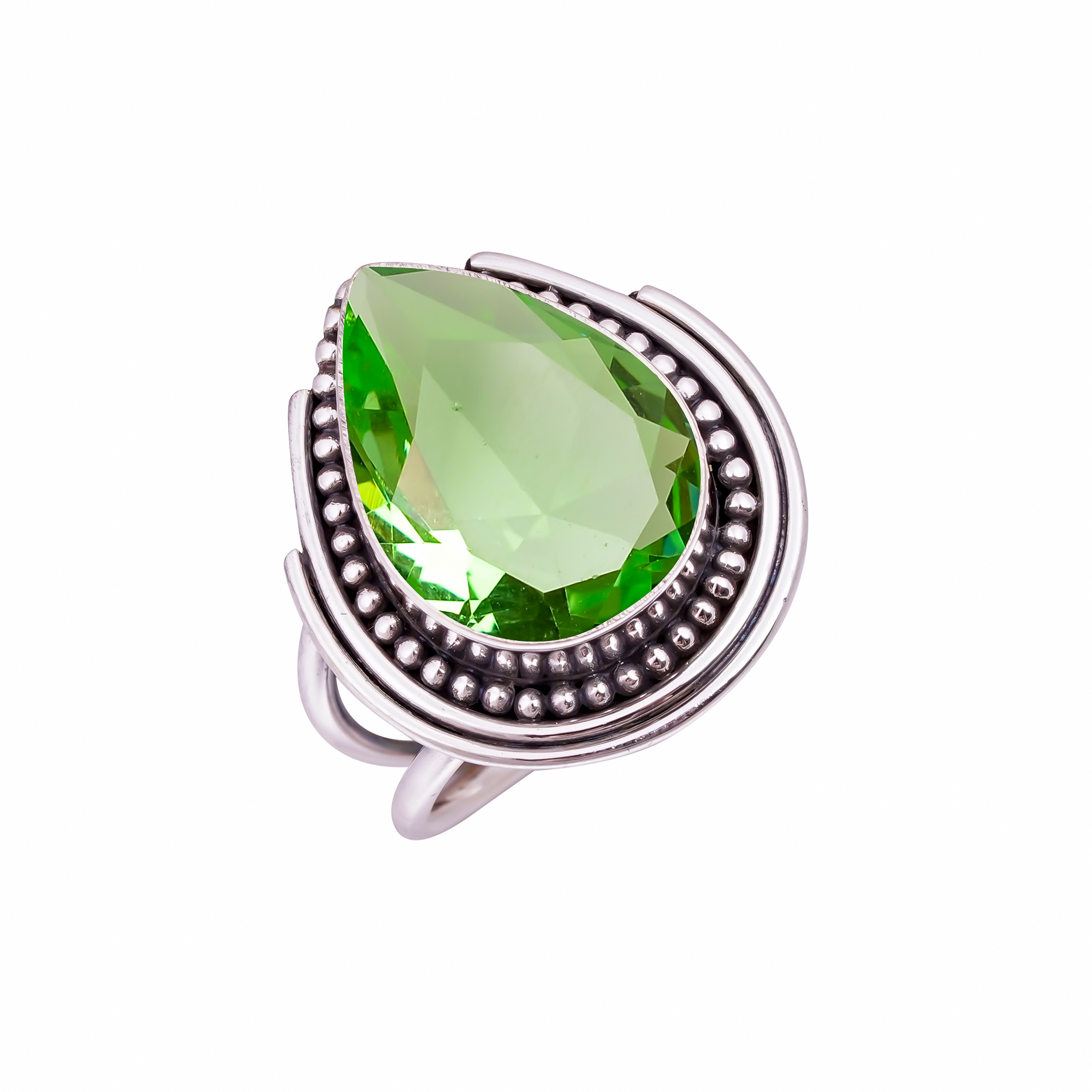 Green Amethyst - Simulated Gemstone 925 Sterling Silver Ring
