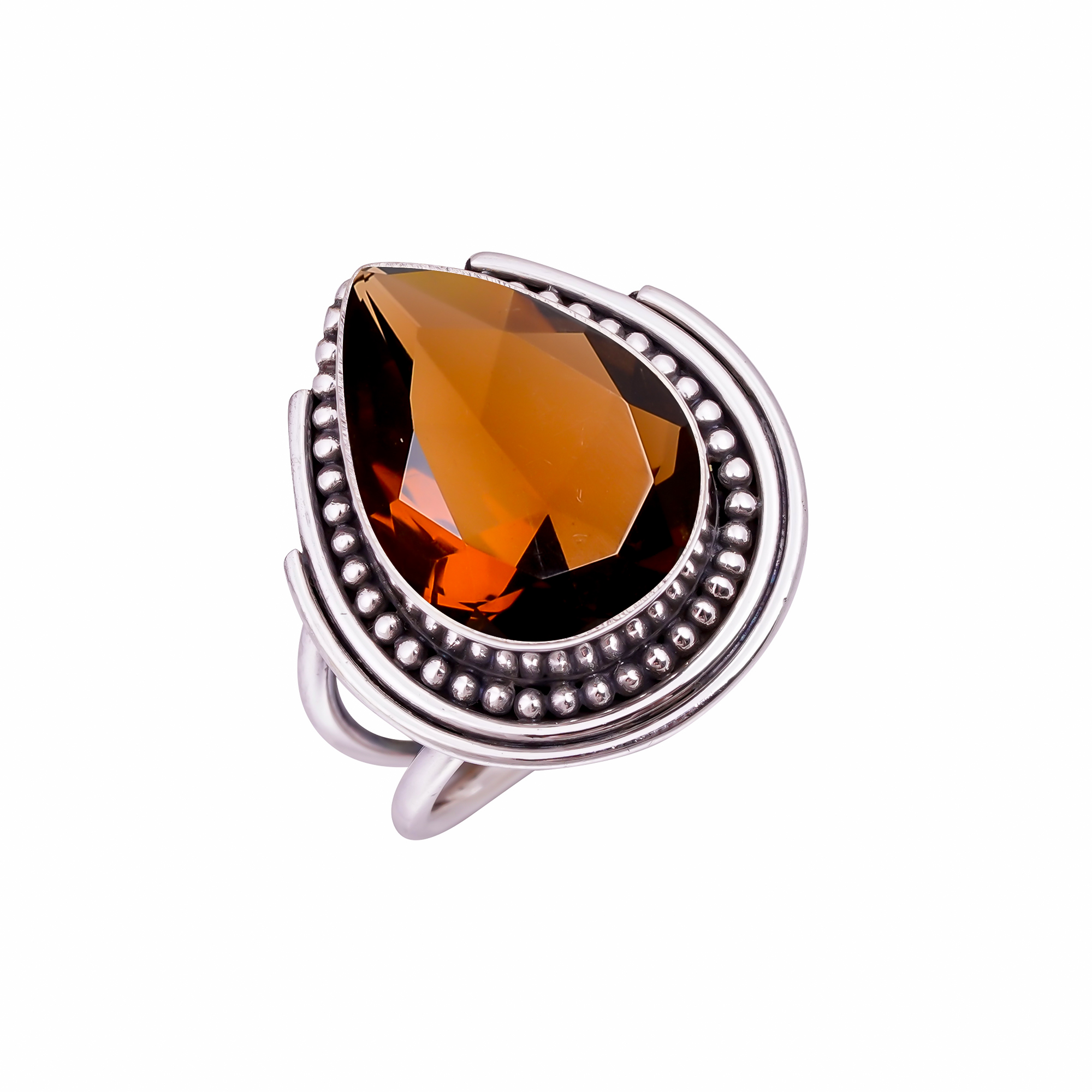 Champagne Quartz - Simulated Gemstone 925 Sterling Silver Ring