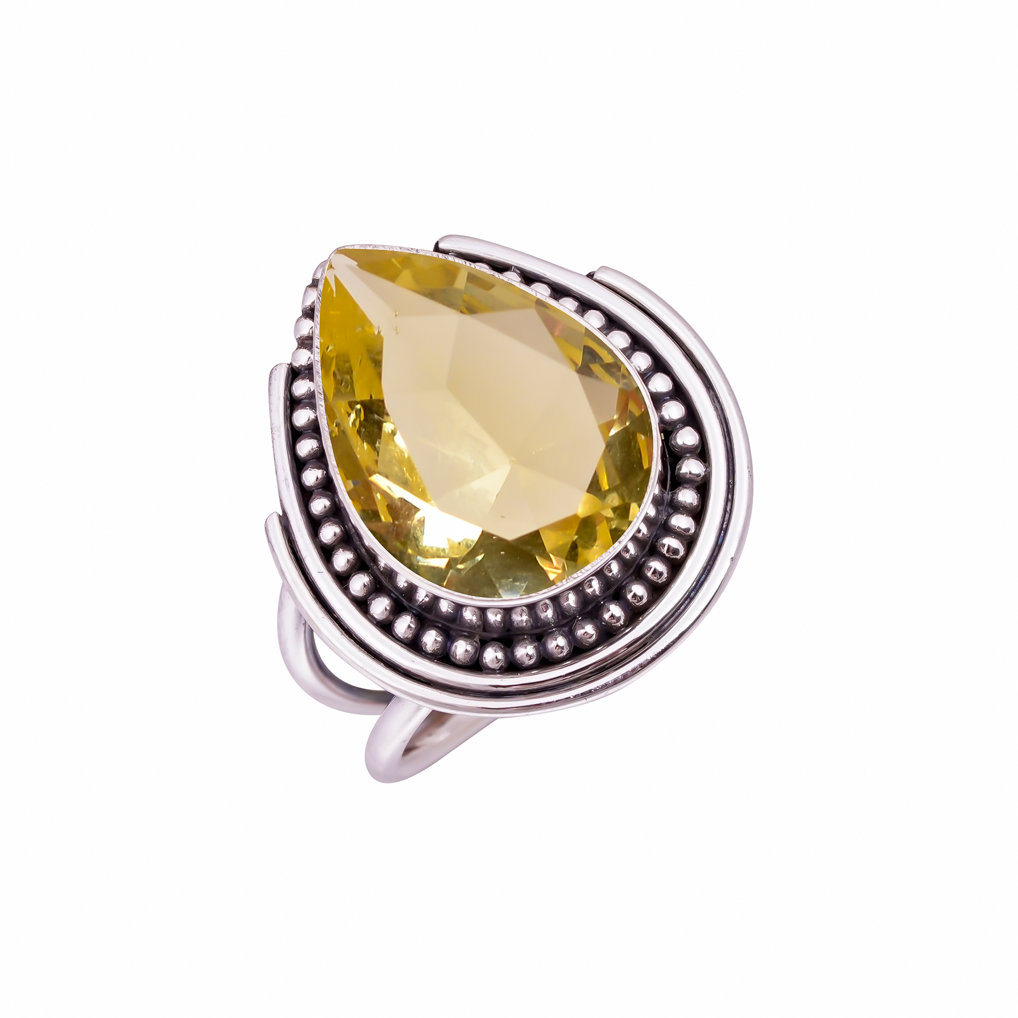 Lemon Quartz - Simulated Gemstone 925 Sterling Silver Ring