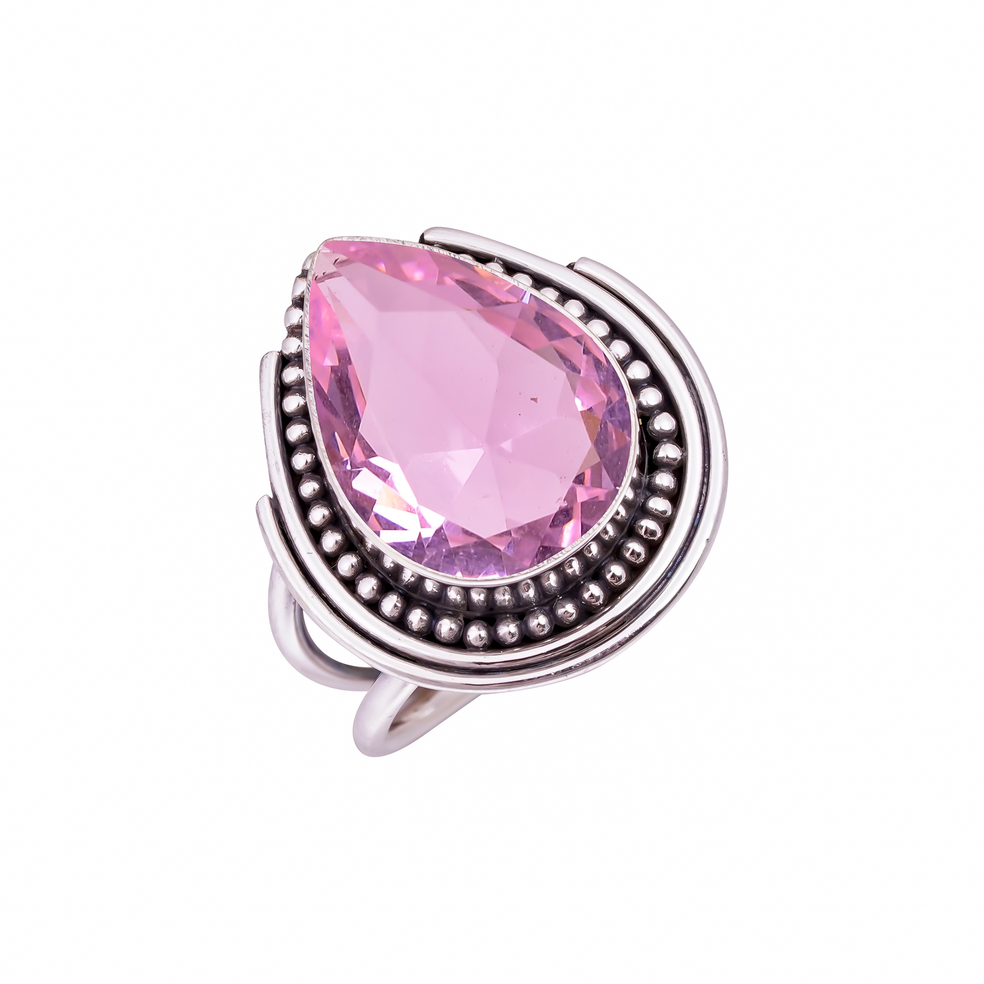 Pink Kunzite - Simulated Gemstone 925 Sterling Silver Ring