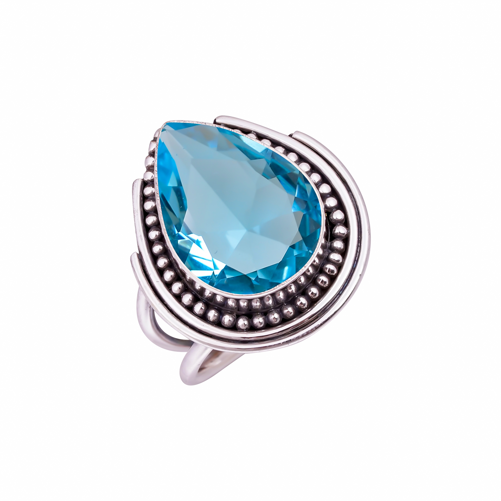 Blue Topaz - Simulated Gemstone 925 Sterling Silver Ring