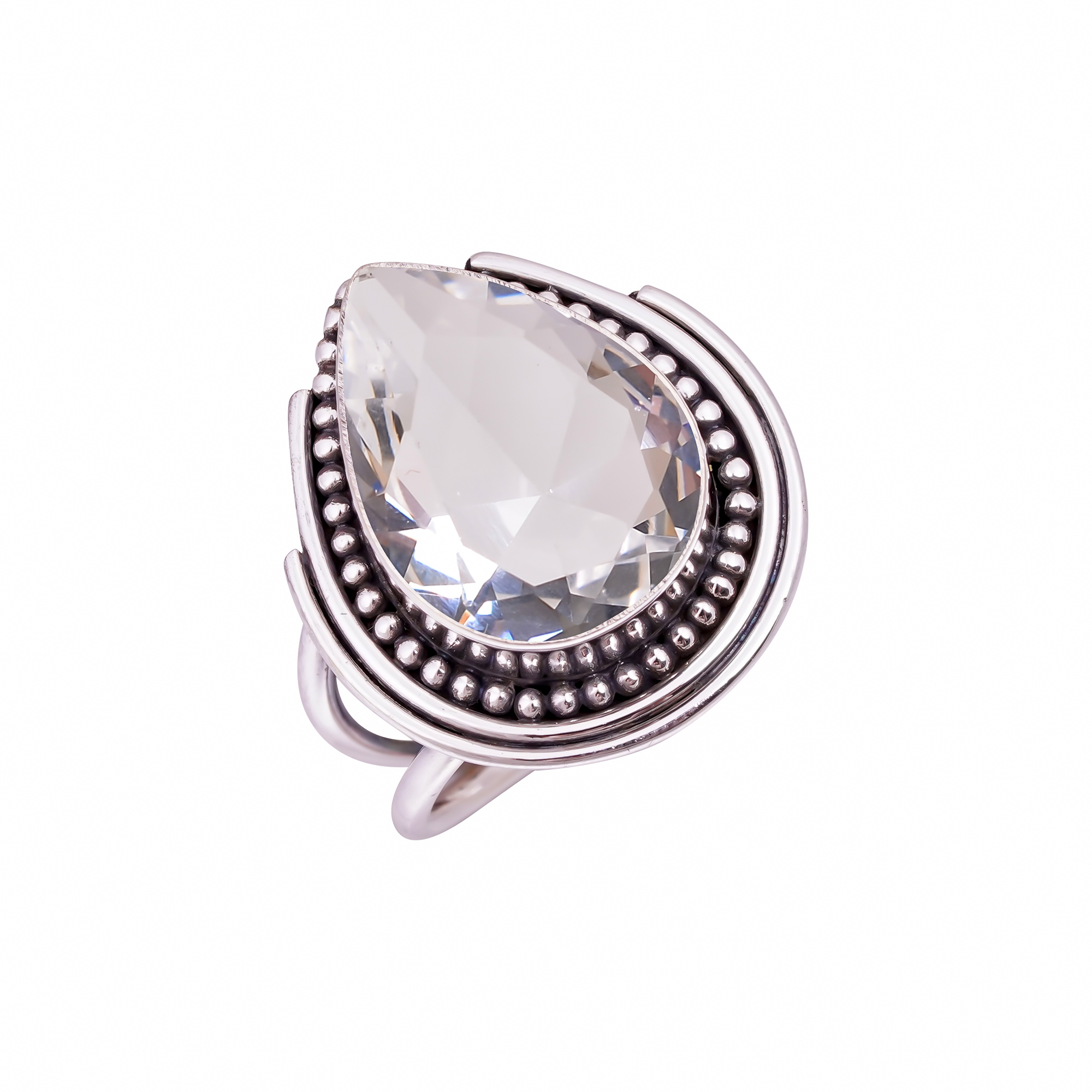 White Topaz - Simulated Gemstone 925 Sterling Silver Ring