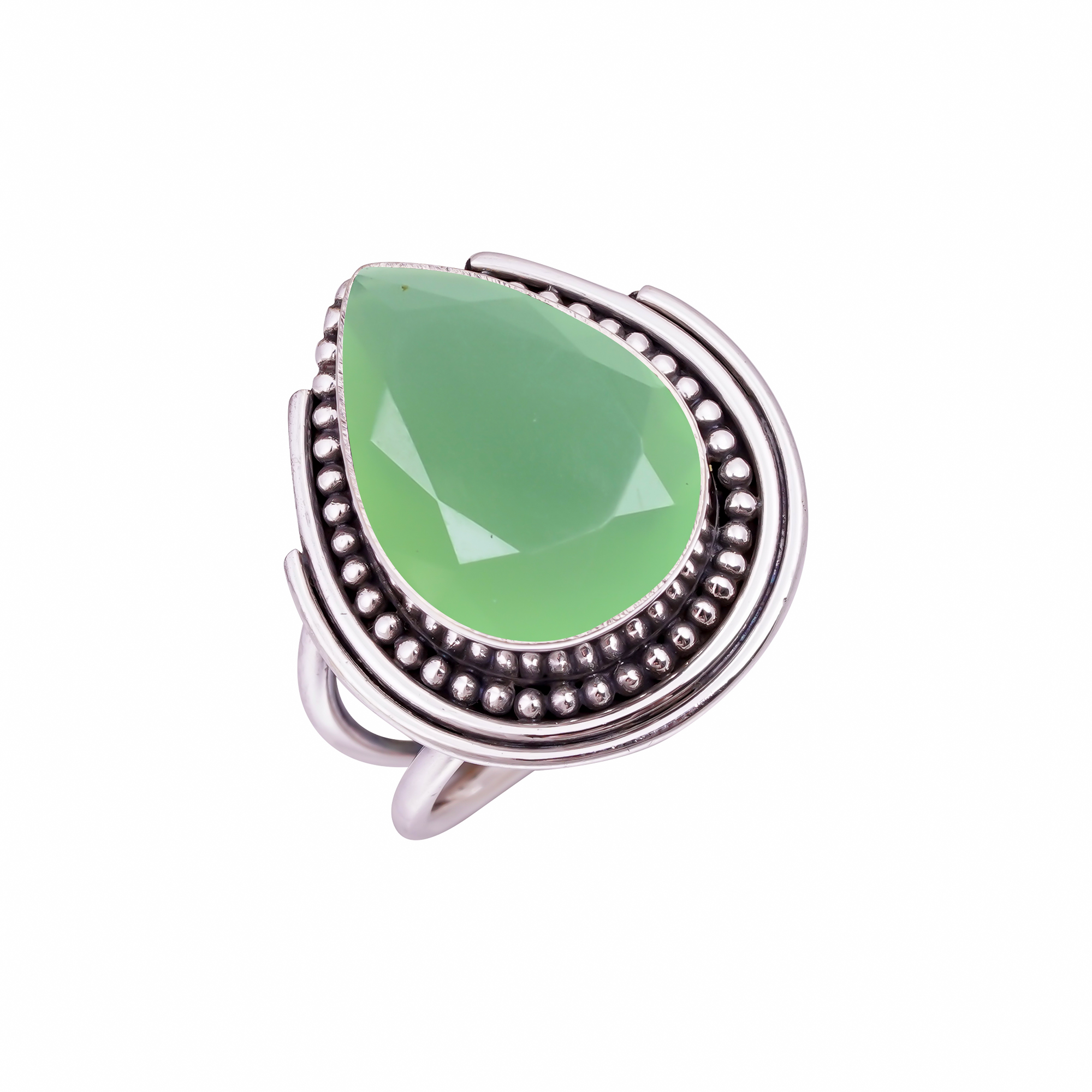 Green Chalcedony - Simulated Gemstone 925 Sterling Silver Ring