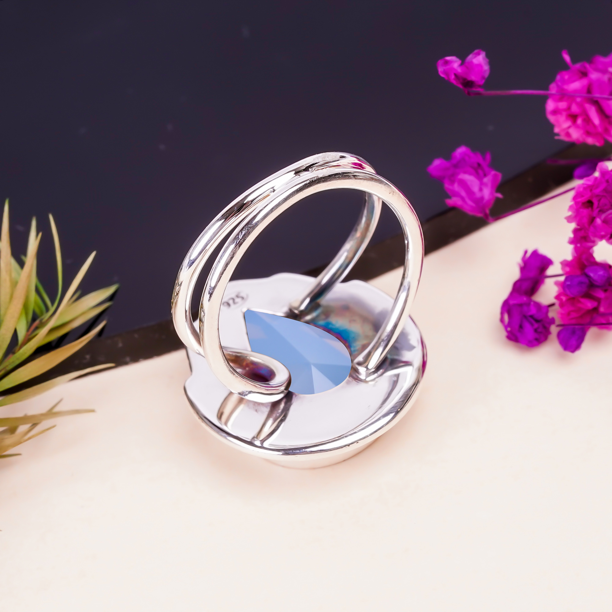 Milky Opal - Simulated Gemstone 925 Sterling Silver Ring