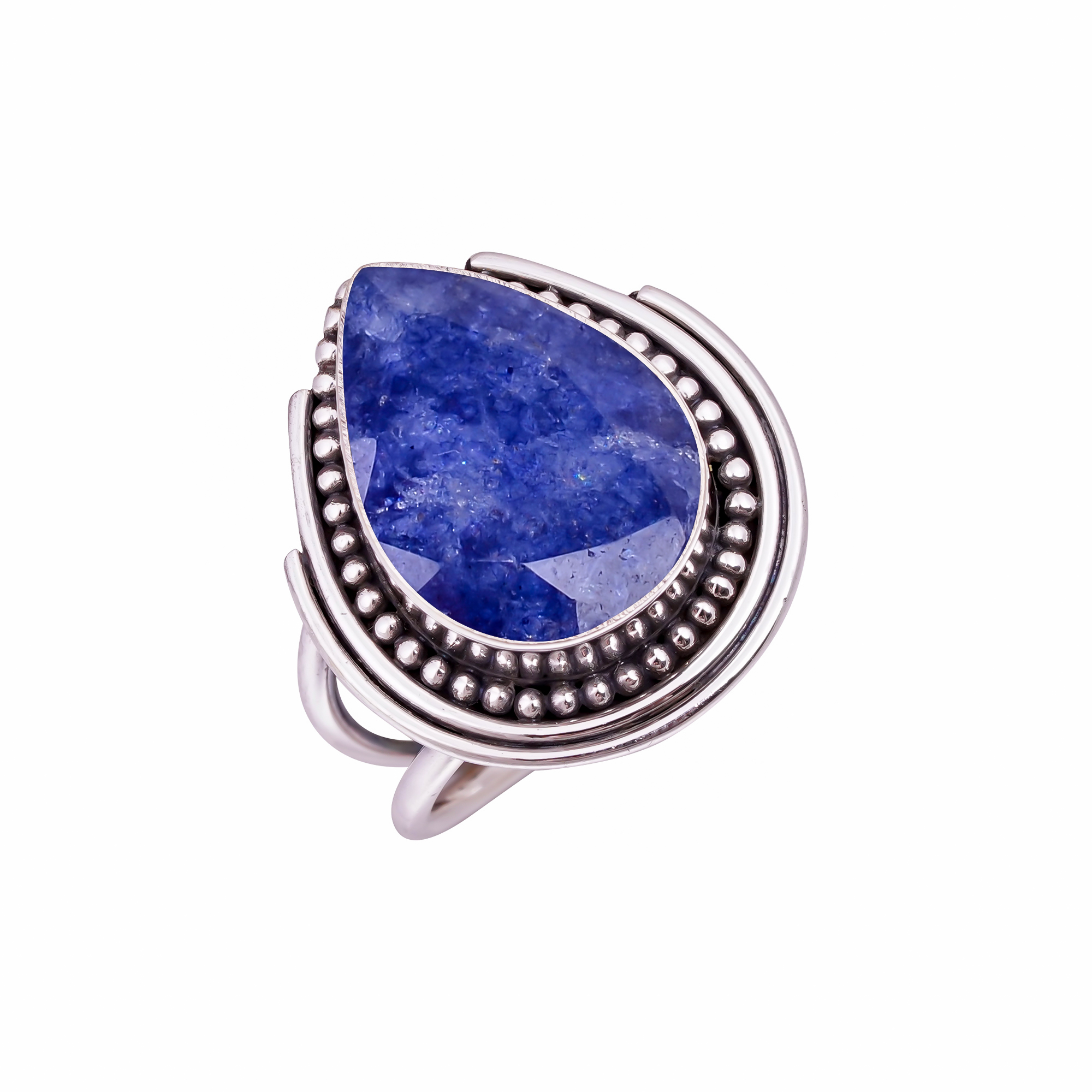 Blue Sapphire - Dyed Quartz Gemstone 925 Sterling Silver Ring