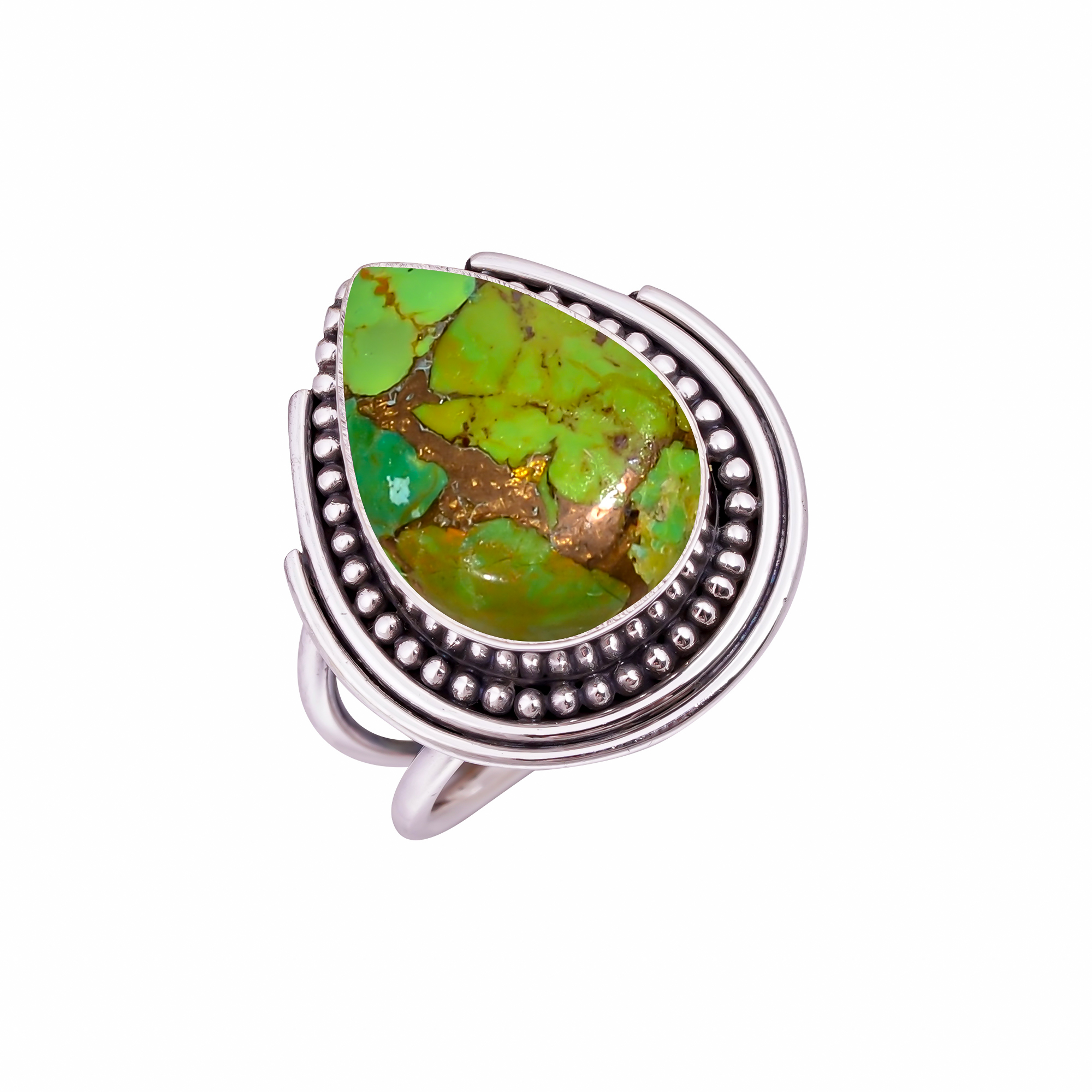 Copper Green Turquoise Gemstone 925 Sterling Silver Ring