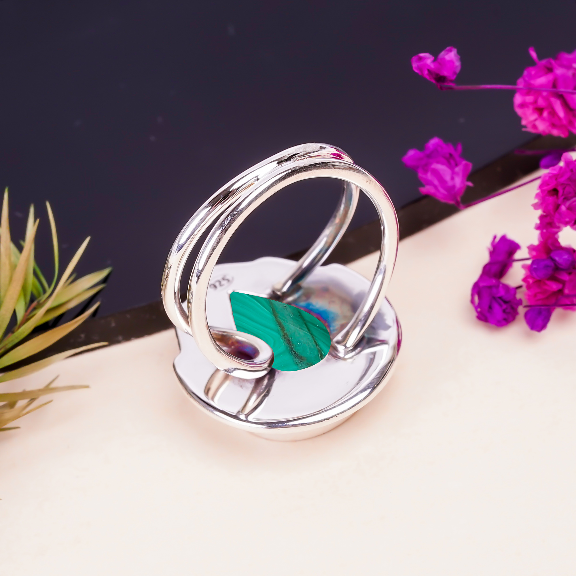 Malachite - Congo Gemstone 925 Sterling Silver Ring