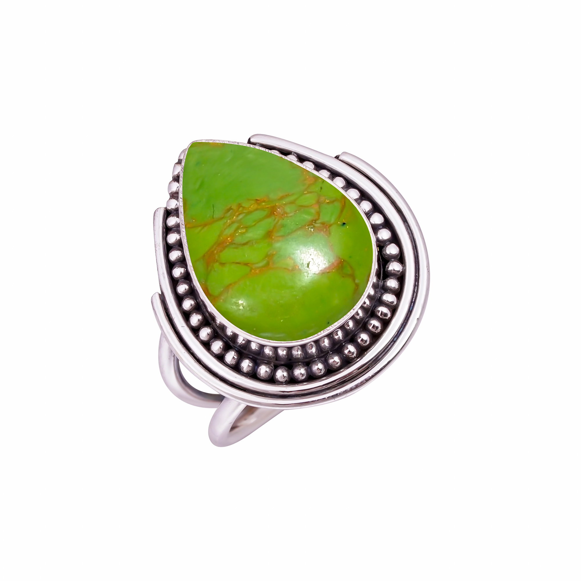 Copper Green Turquoise - Simulated Gemstone 925 Sterling Silver Ring