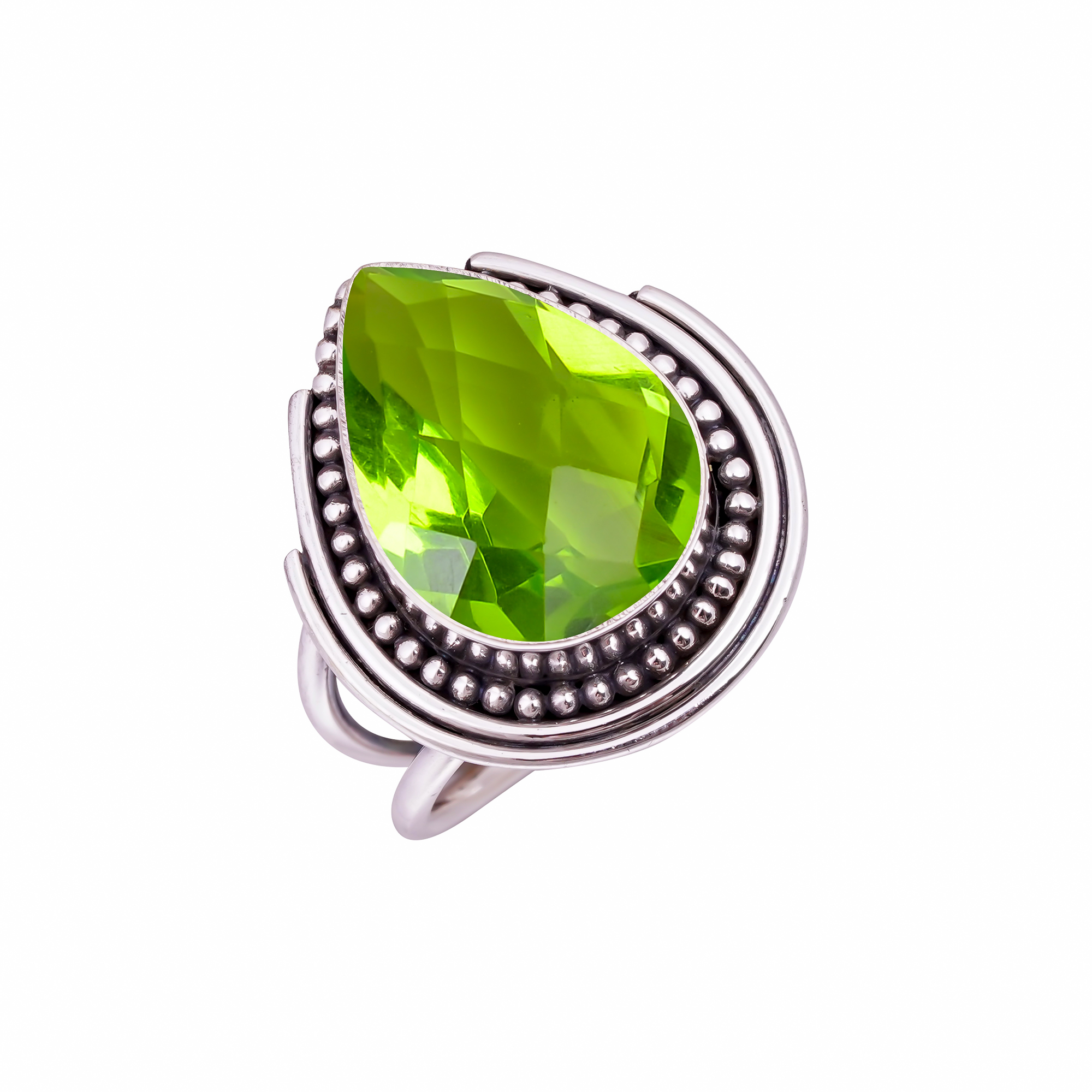 Peridot - Simulated Gemstone 925 Sterling Silver Ring