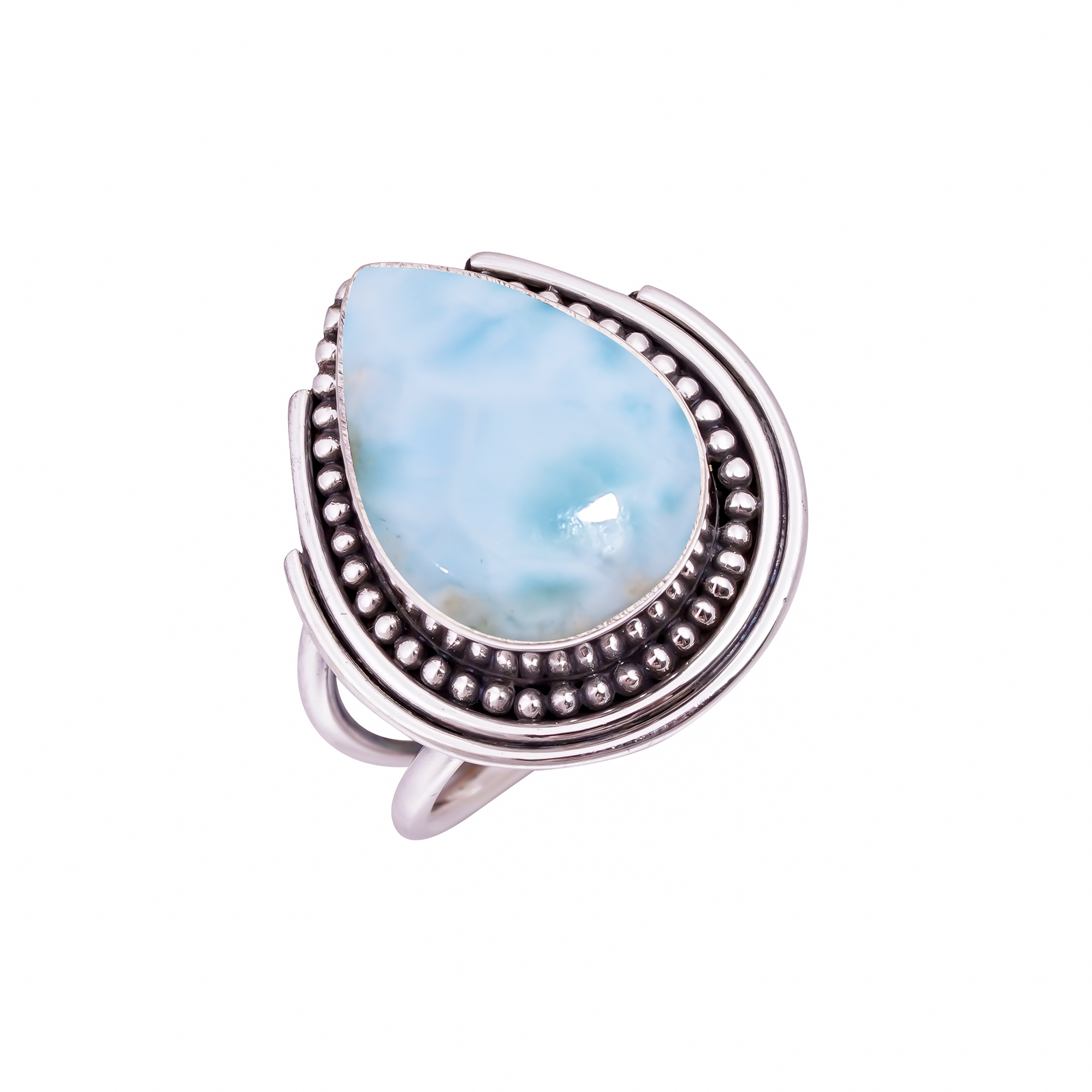 Natural Larimar / Pactolite - Dominican Republic Gemstone 925 Sterling Silver Ring
