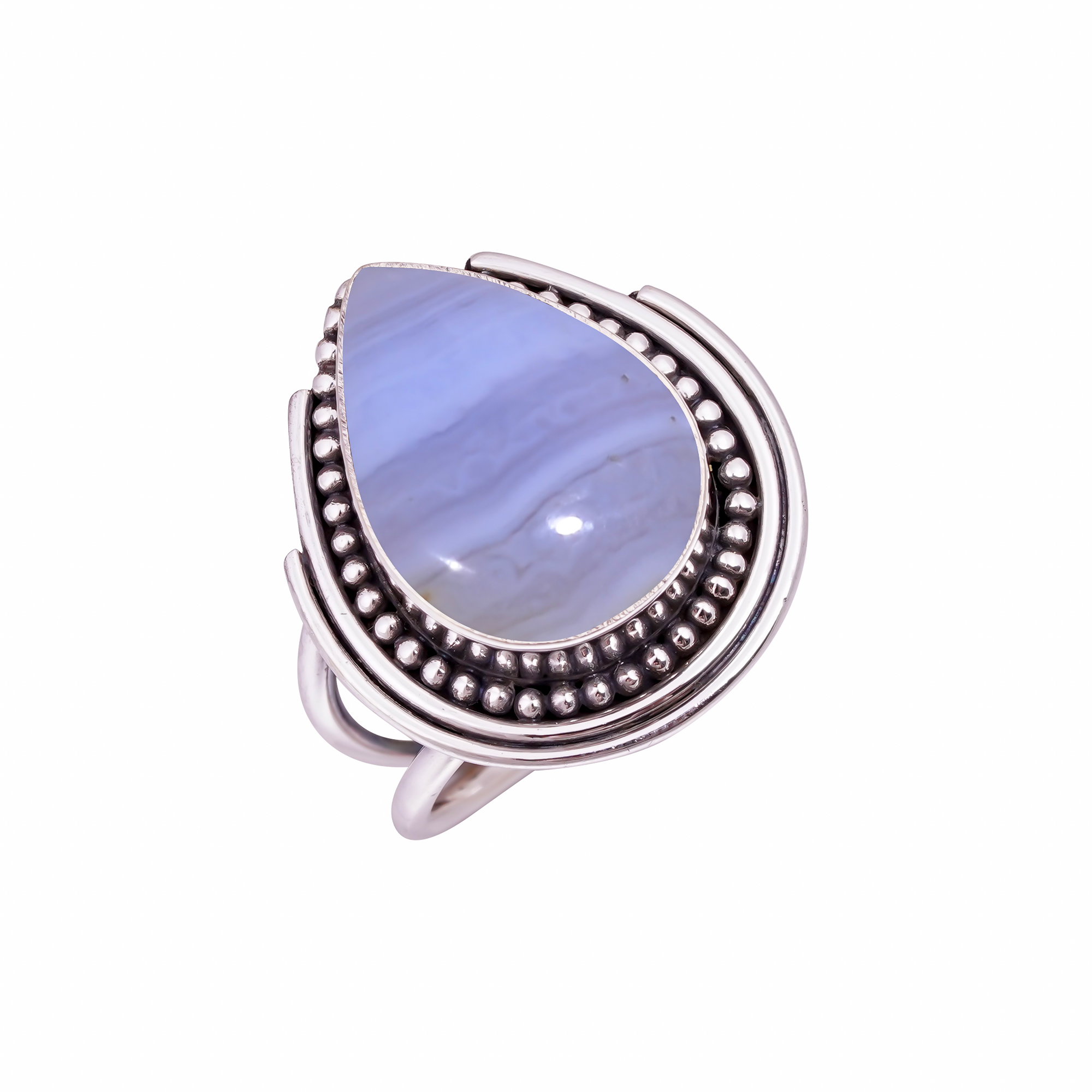 Blue Lace Agate - Namibia Gemstone 925 Sterling Silver Ring