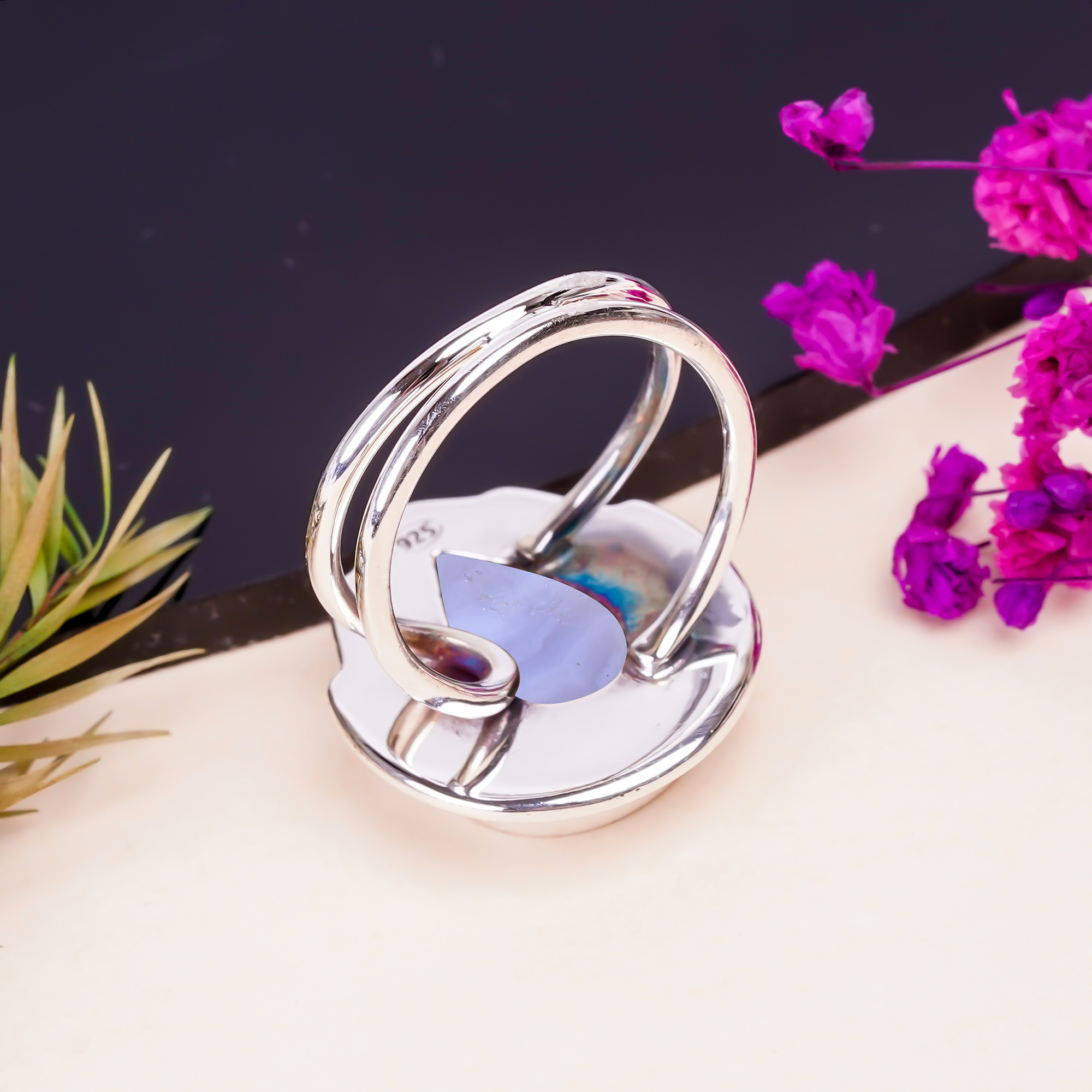 Blue Lace Agate - Namibia Gemstone 925 Sterling Silver Ring