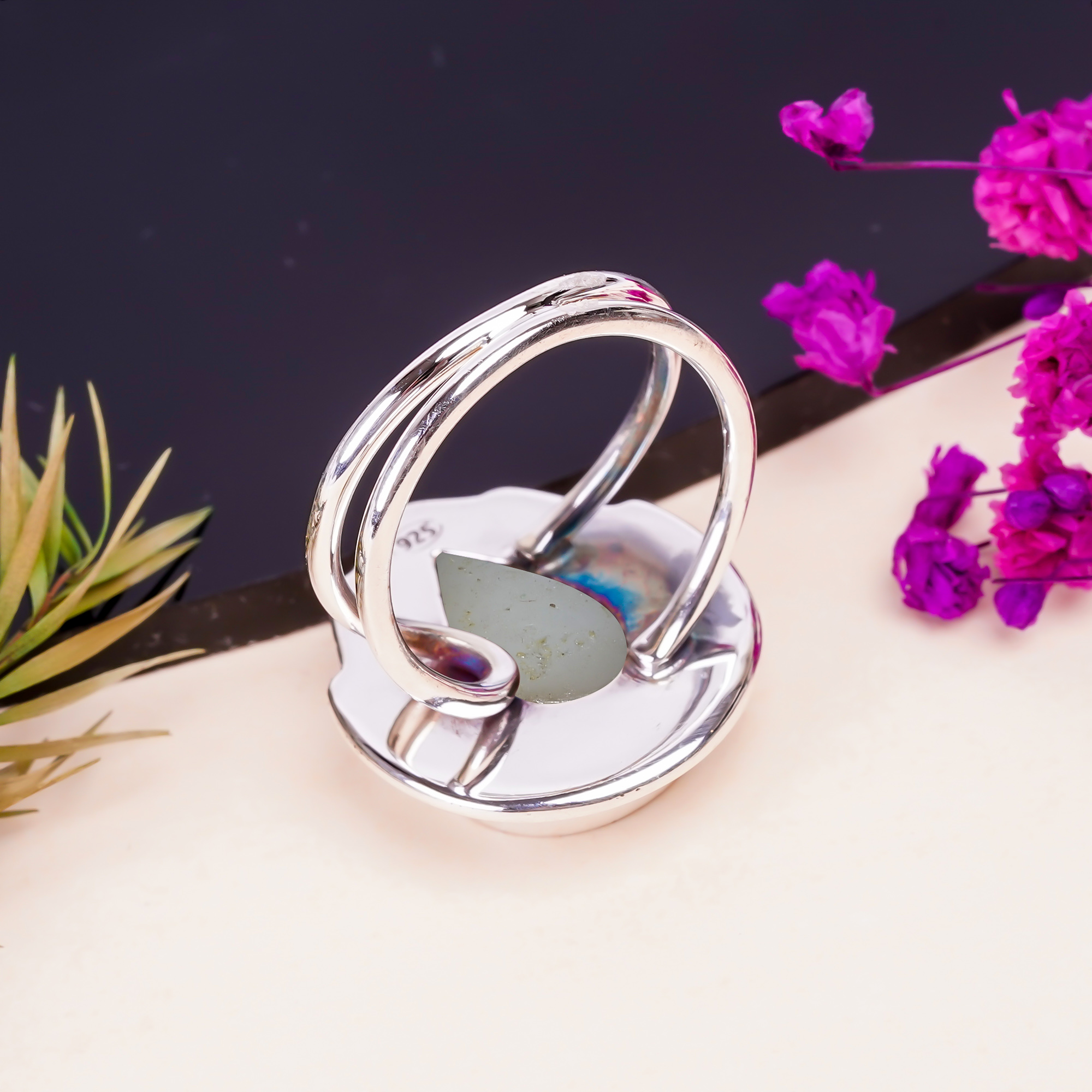 Electric Blue Titanium Agate Drusy Gemstone 925 Sterling Silver Ring