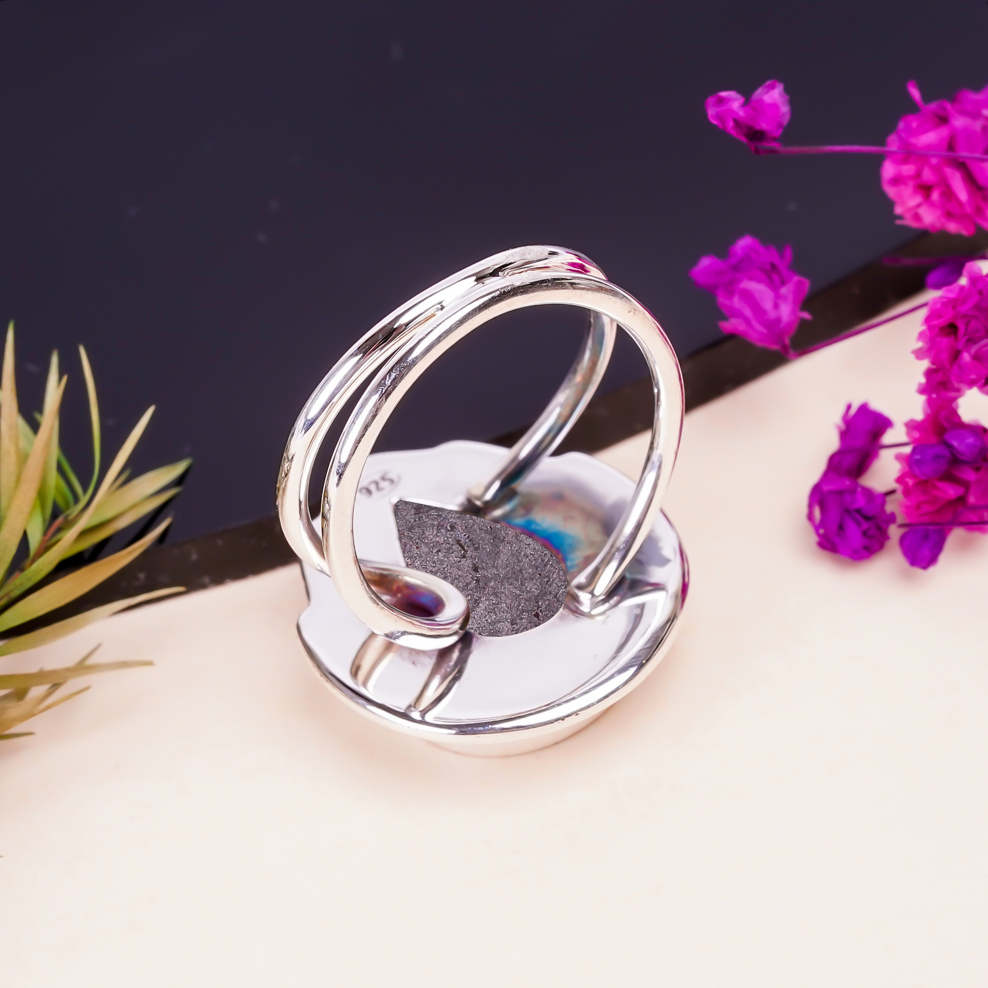 Pink Quartz Drusy - India Gemstone 925 Sterling Silver Ring