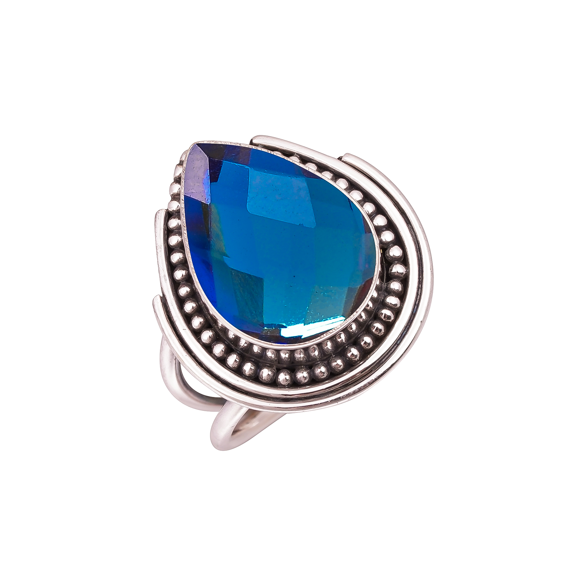 Black Rainbow Mystic Fire Topaz - Simulated Gemstone 925 Sterling Silver Ring