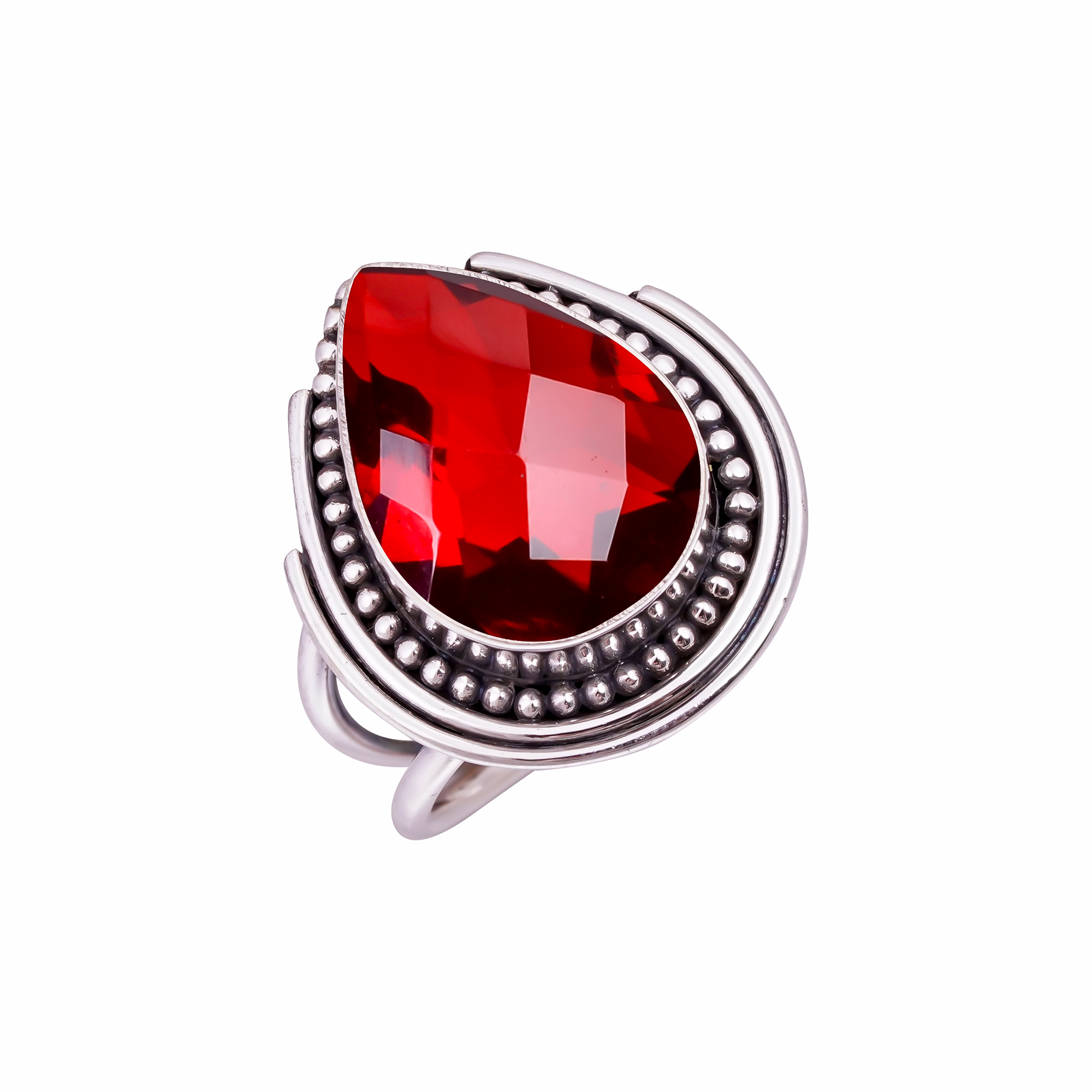 Red Garnet - Simulated Gemstone 925 Sterling Silver Ring