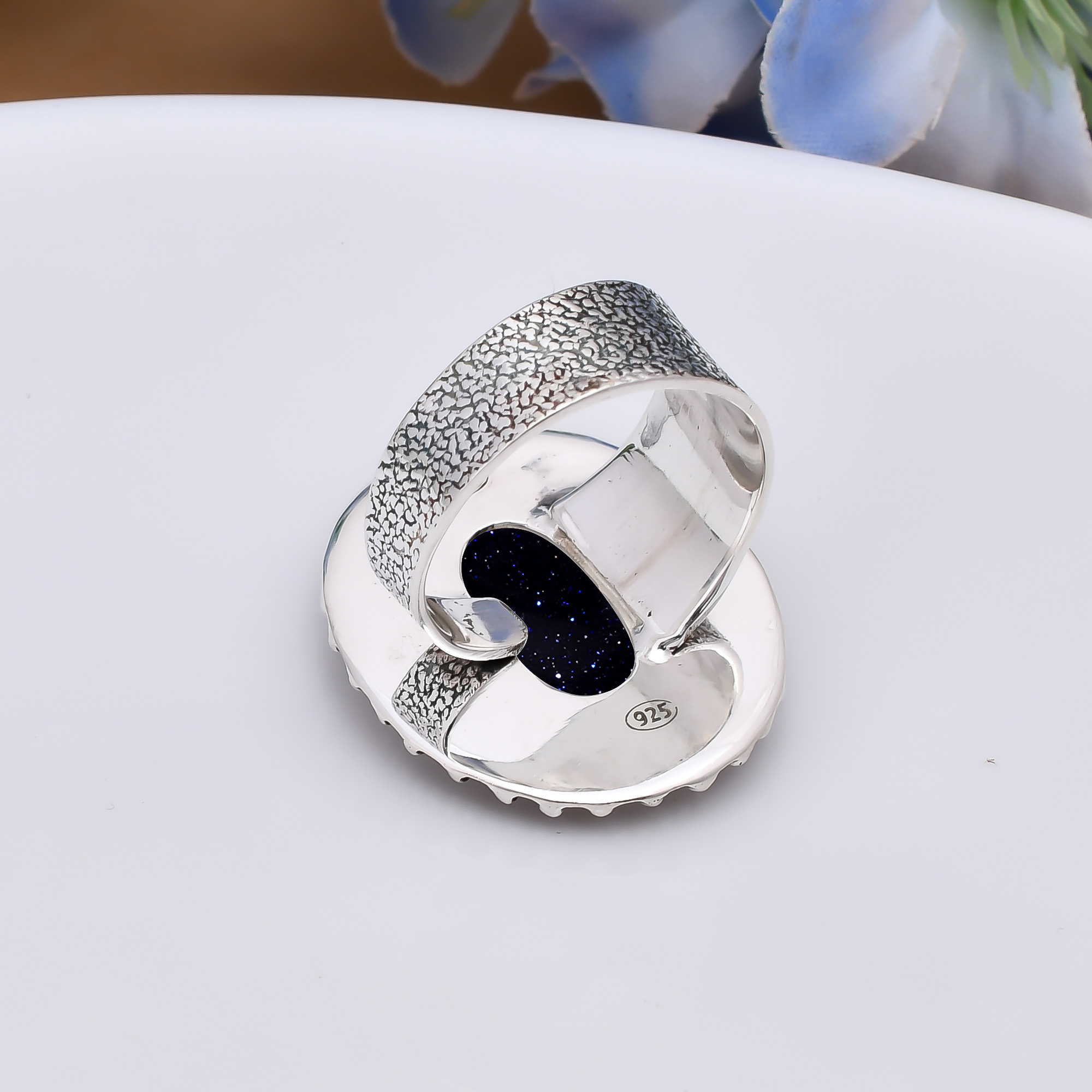 Blue Sunstone - Simulated 925 Sterling Silver Ring