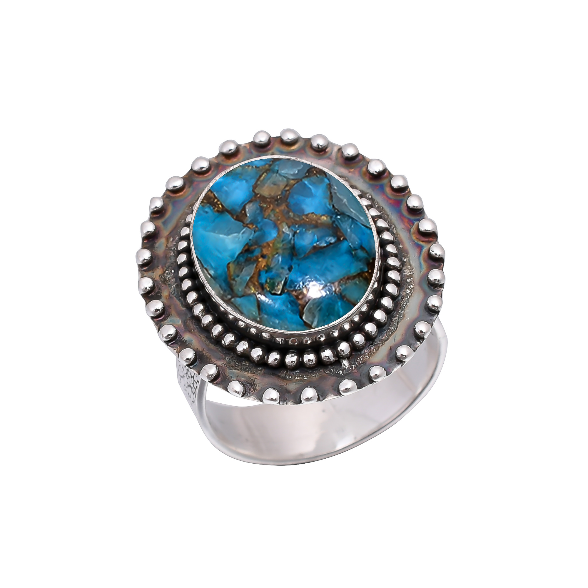 Copper Blue Turquoise 925 Sterling Silver Ring