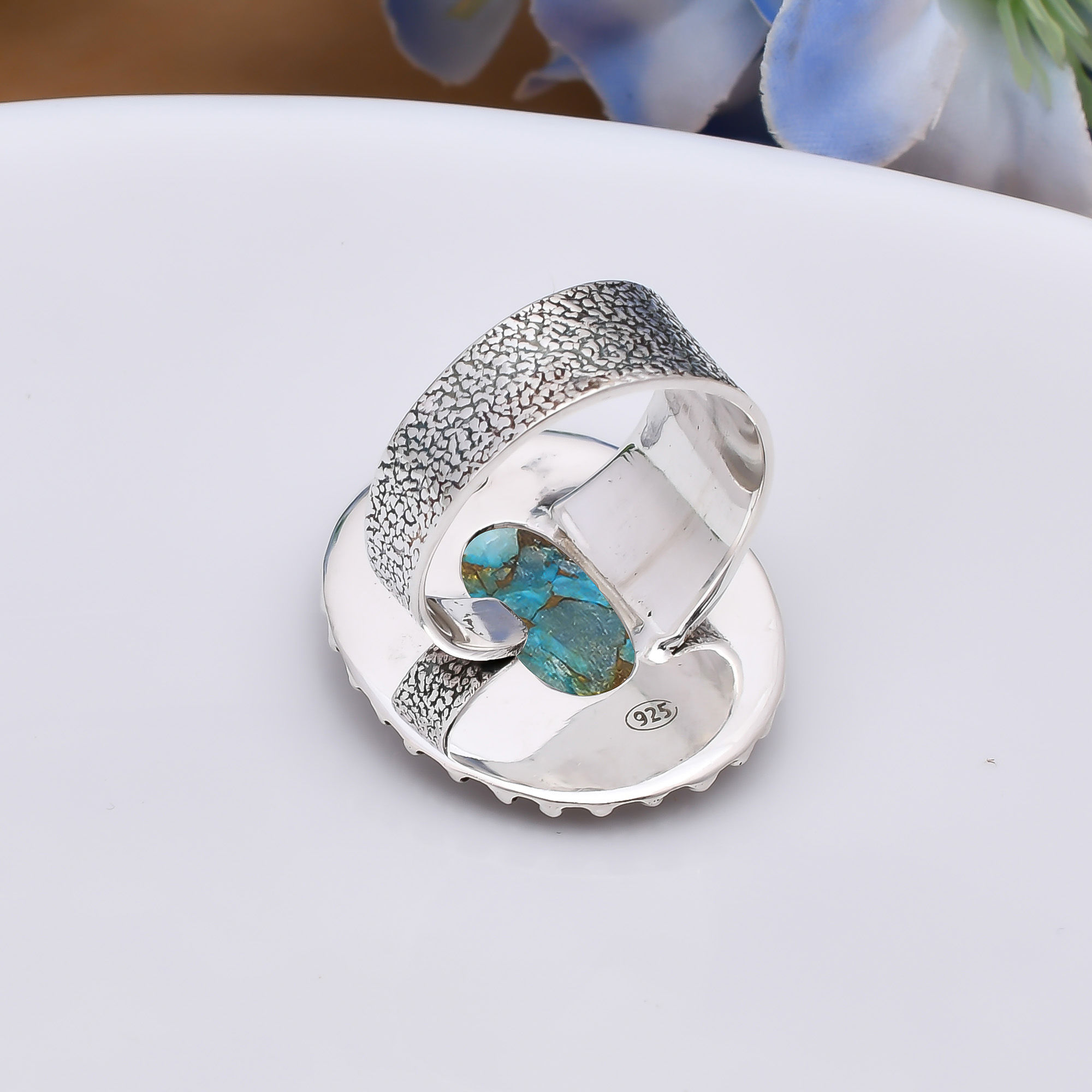 Copper Blue Turquoise 925 Sterling Silver Ring