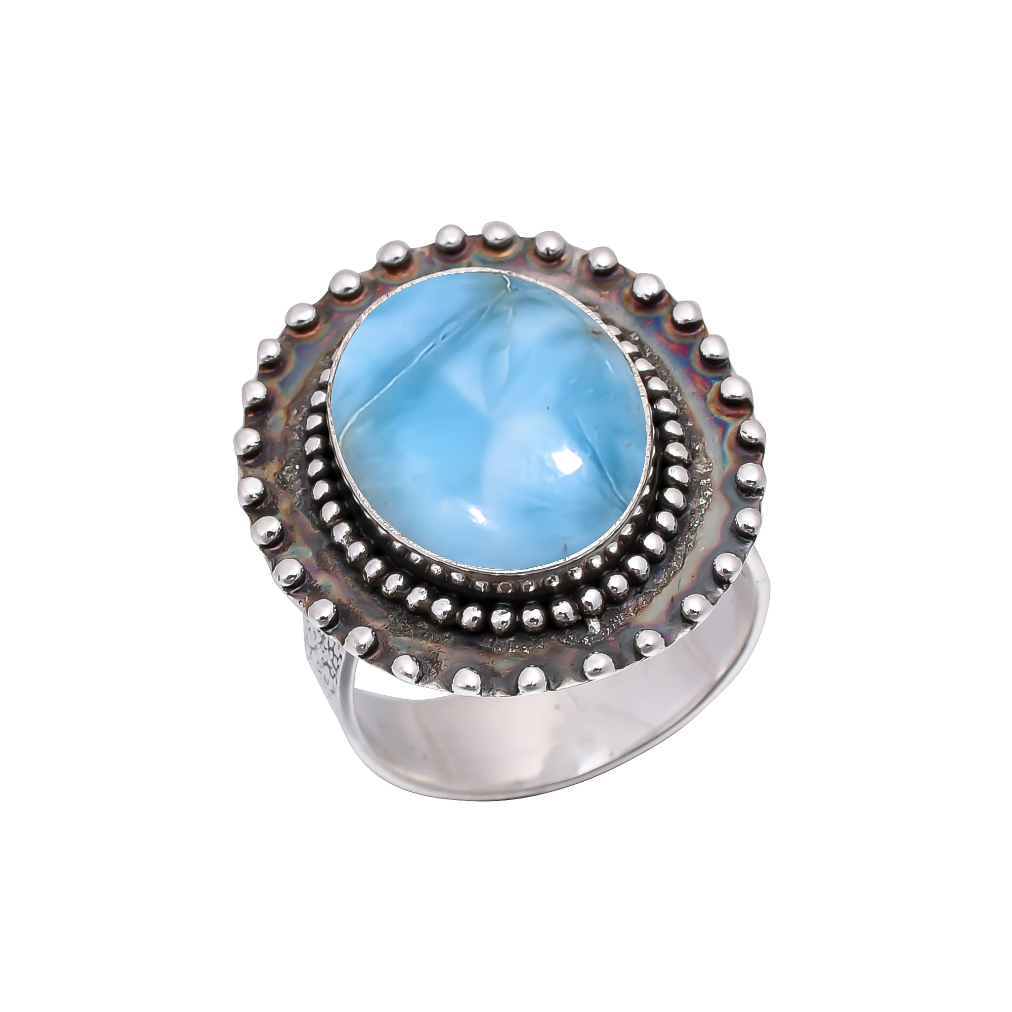 Natural Larimar / Pactolite - Dominican Republic 925 Sterling Silver Ring
