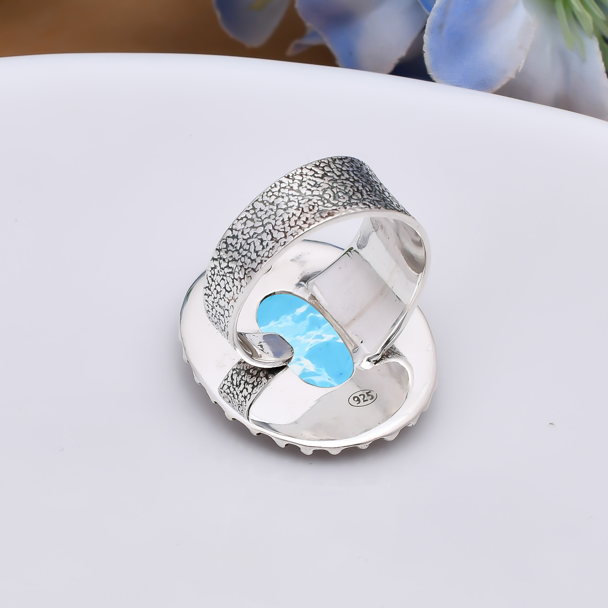 Larimar - Simulated 925 Sterling Silver Ring