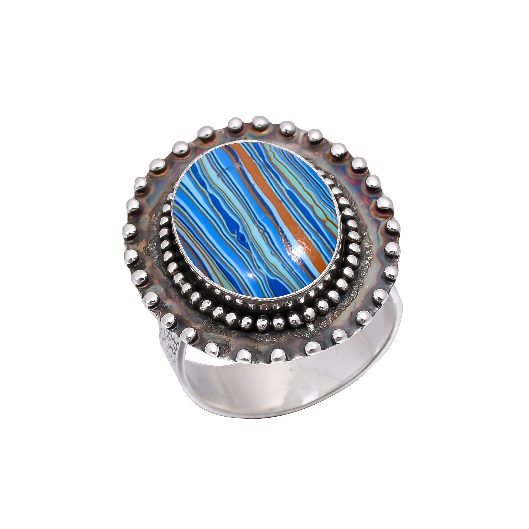 Blue Rainbow Calsilica - Simulated 925 Sterling Silver Ring