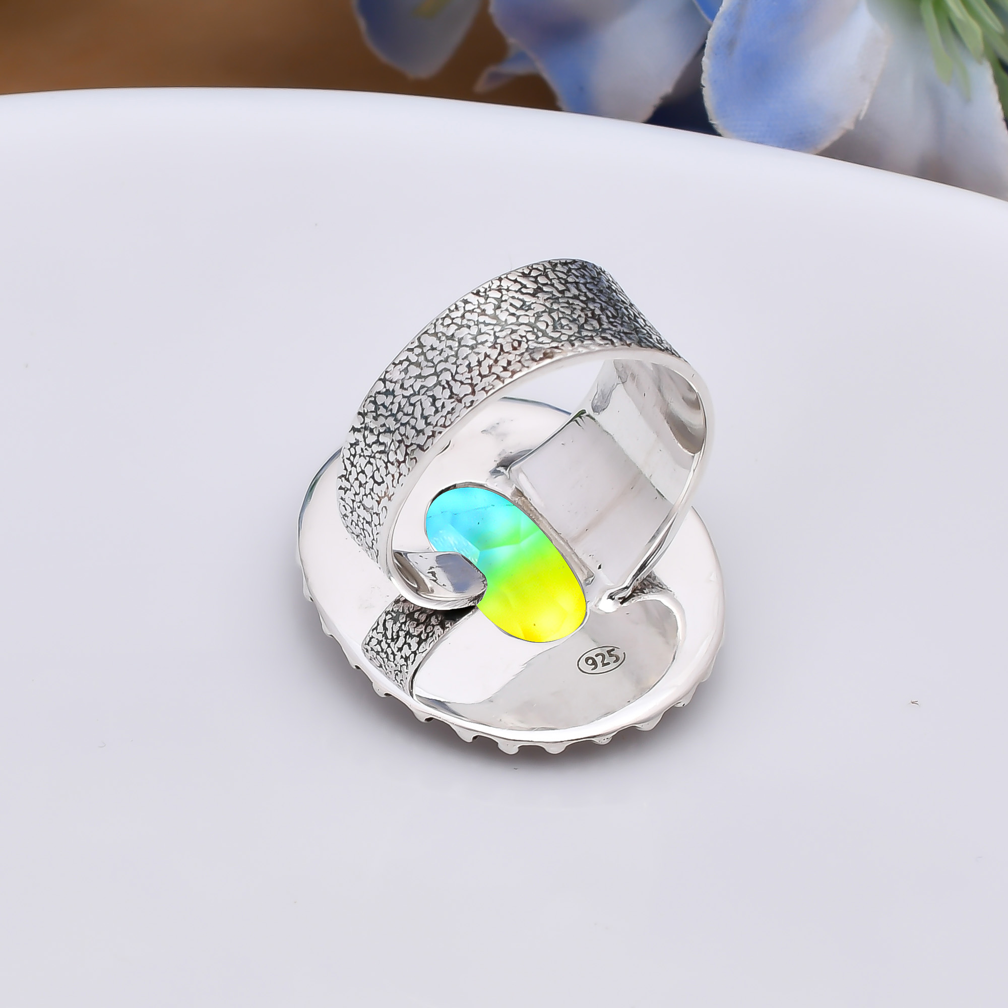 Bi-Colour Tourmaline - Simulated 925 Sterling Silver Ring
