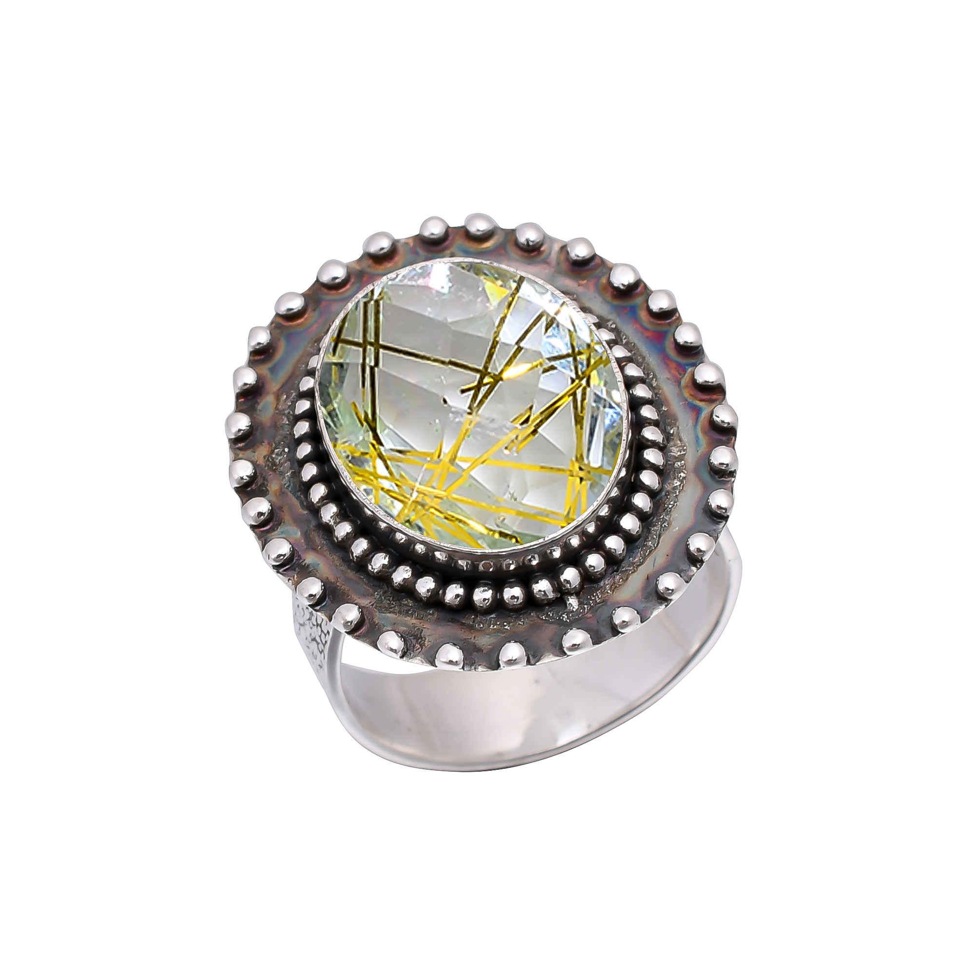Golden Rutilated Quartz - Simulated 925 Sterling Silver Ring