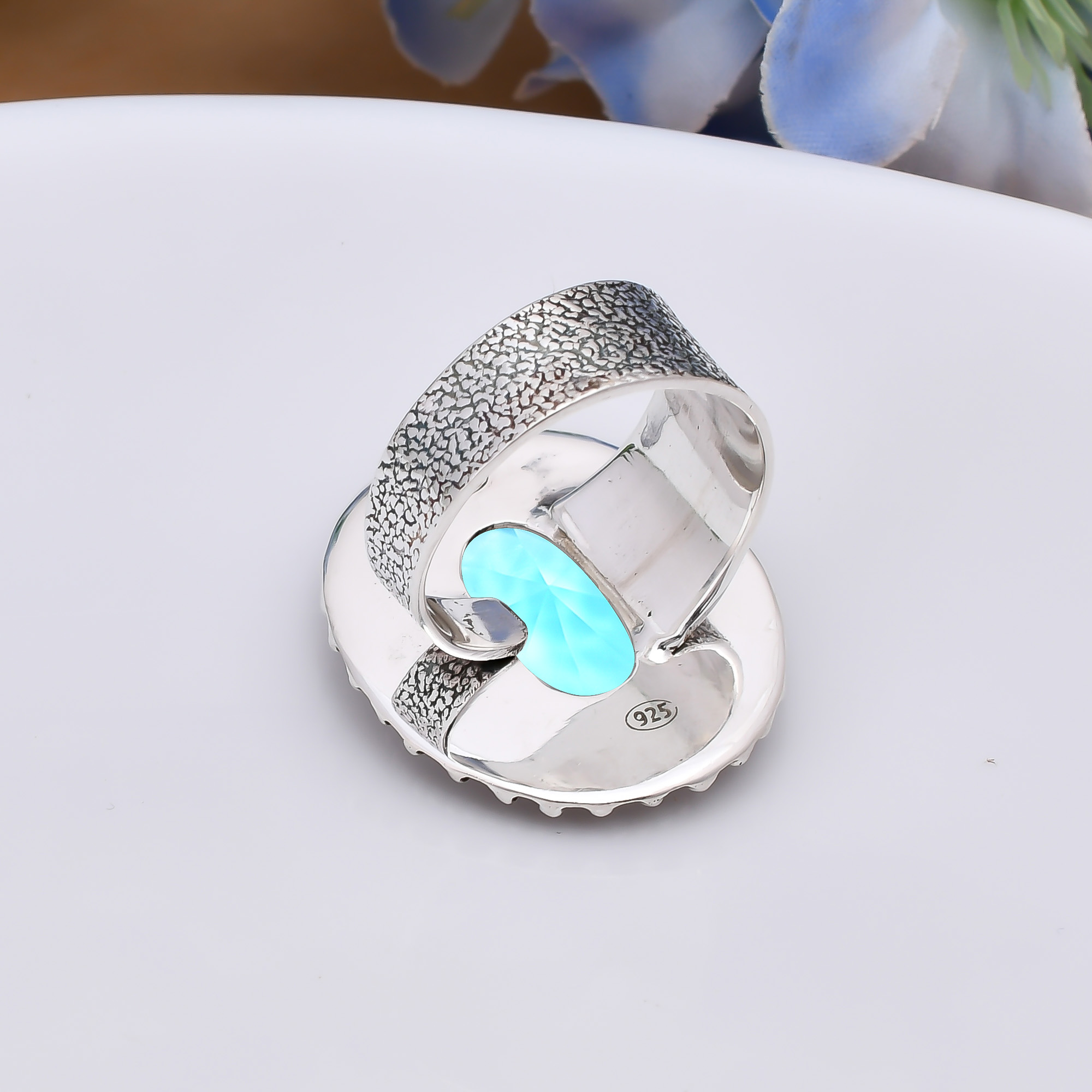 Blue Topaz - Simulated 925 Sterling Silver Ring