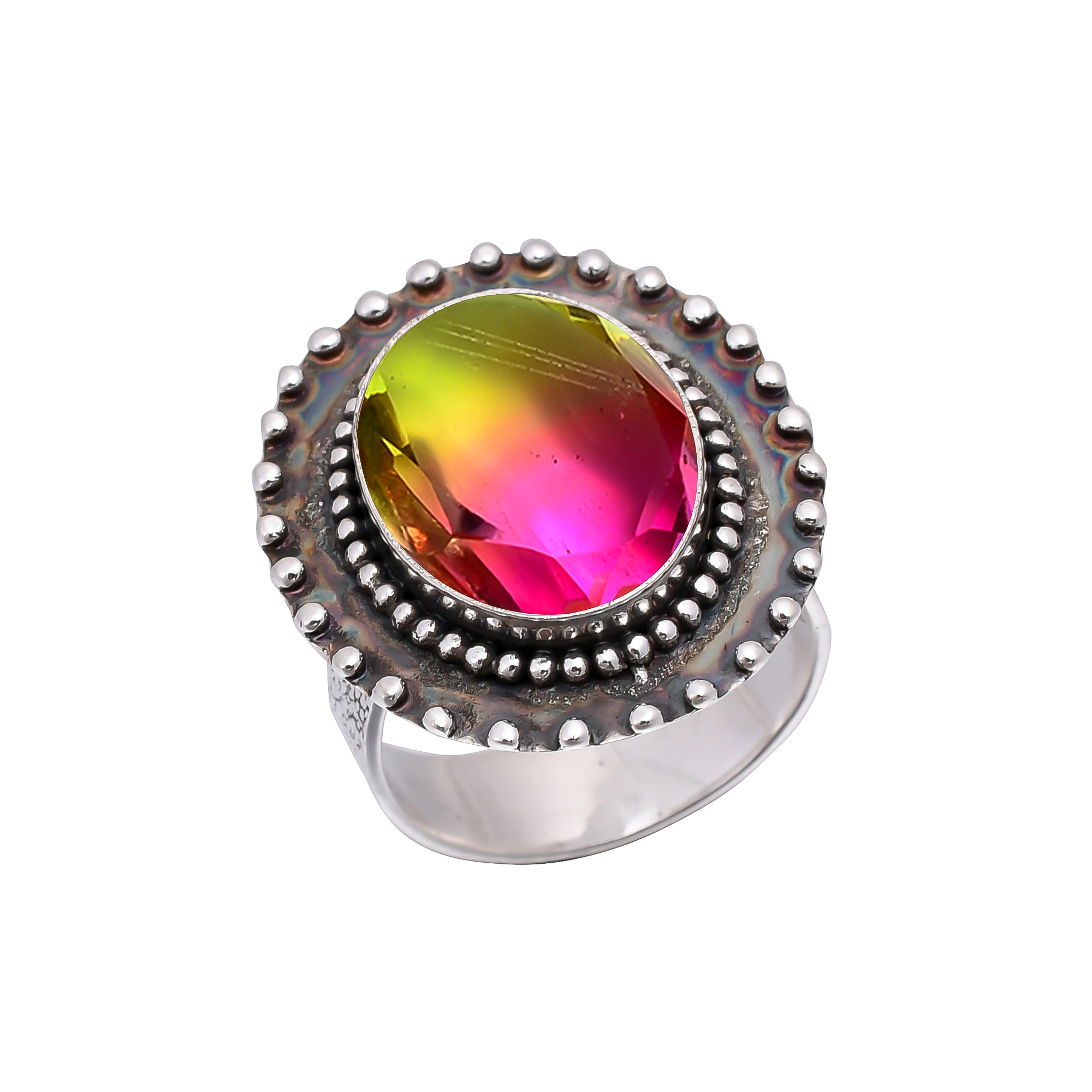 Bi-Colour Tourmaline - Simulated 925 Sterling Silver Ring