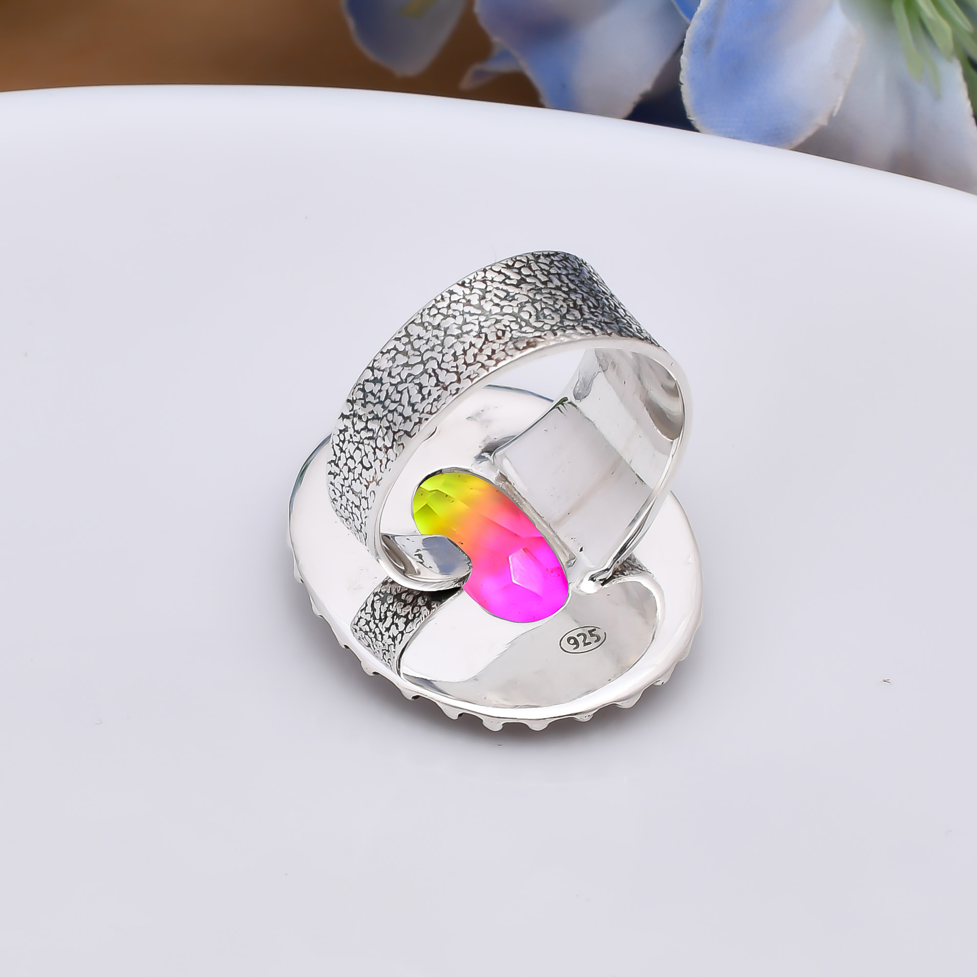 Bi-Colour Tourmaline - Simulated 925 Sterling Silver Ring