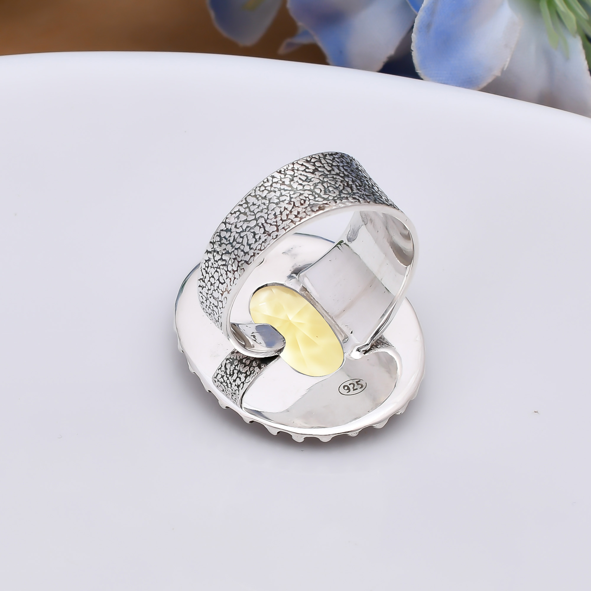 Lemon Quartz - Simulated 925 Sterling Silver Ring
