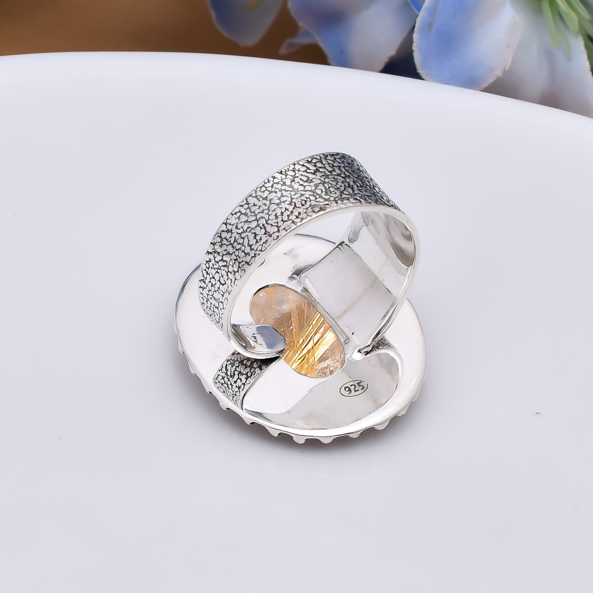 Golden Rutilated Quartz - Brazil 925 Sterling Silver Ring