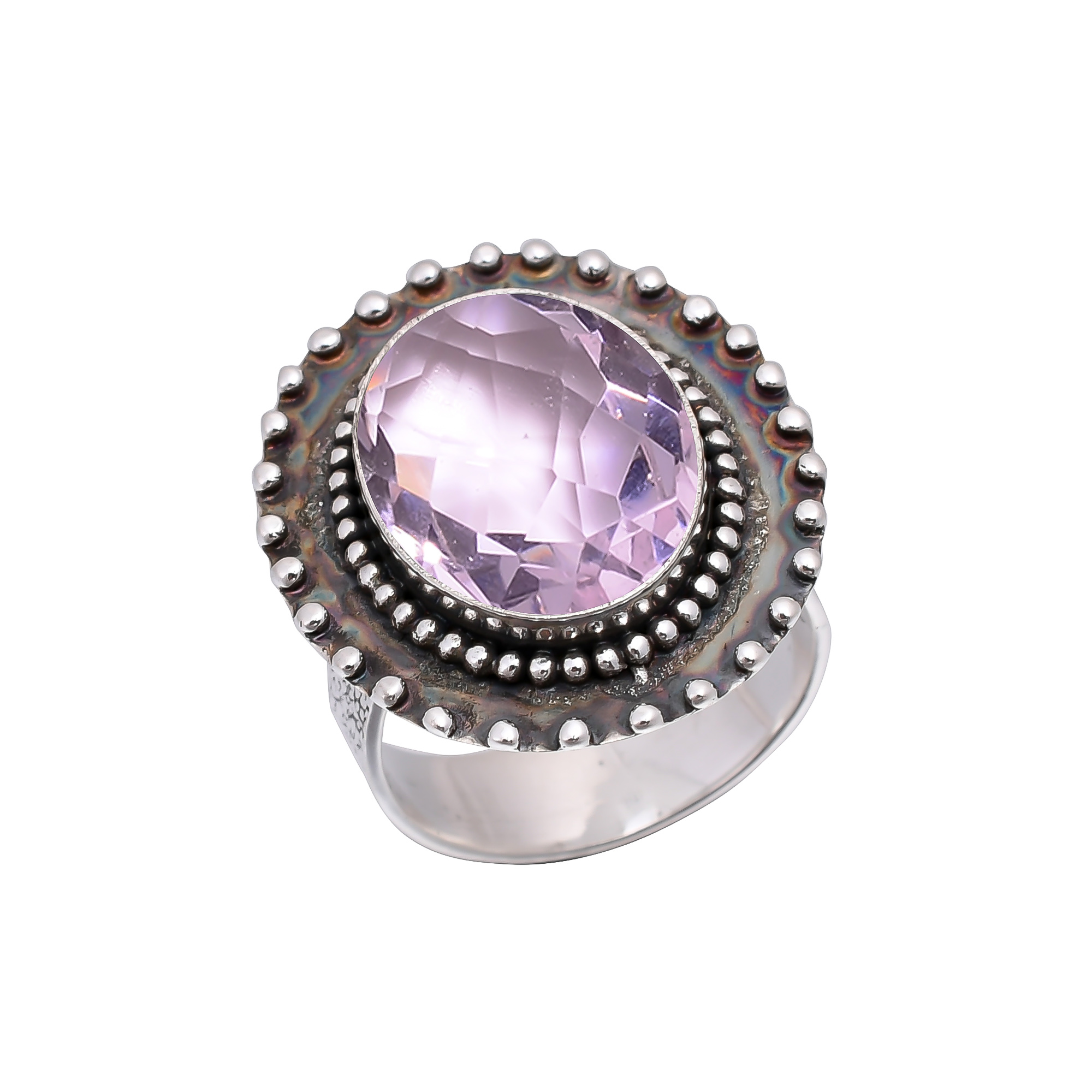 Pink Rose Quartz - Simulated 925 Sterling Silver Ring