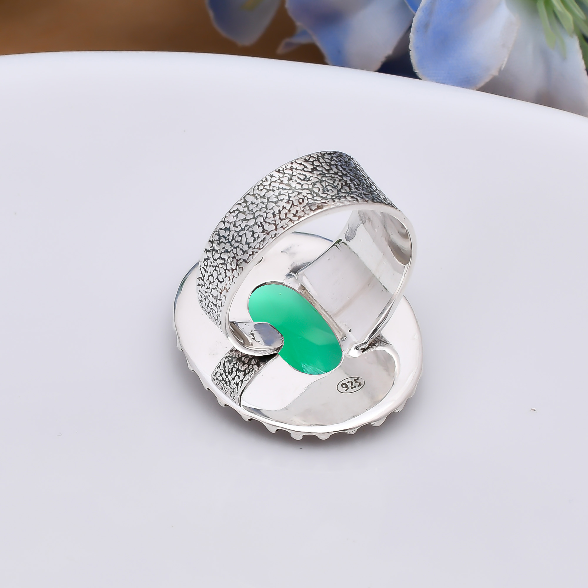 Emerald Simulated 925 Sterling Silver Ring