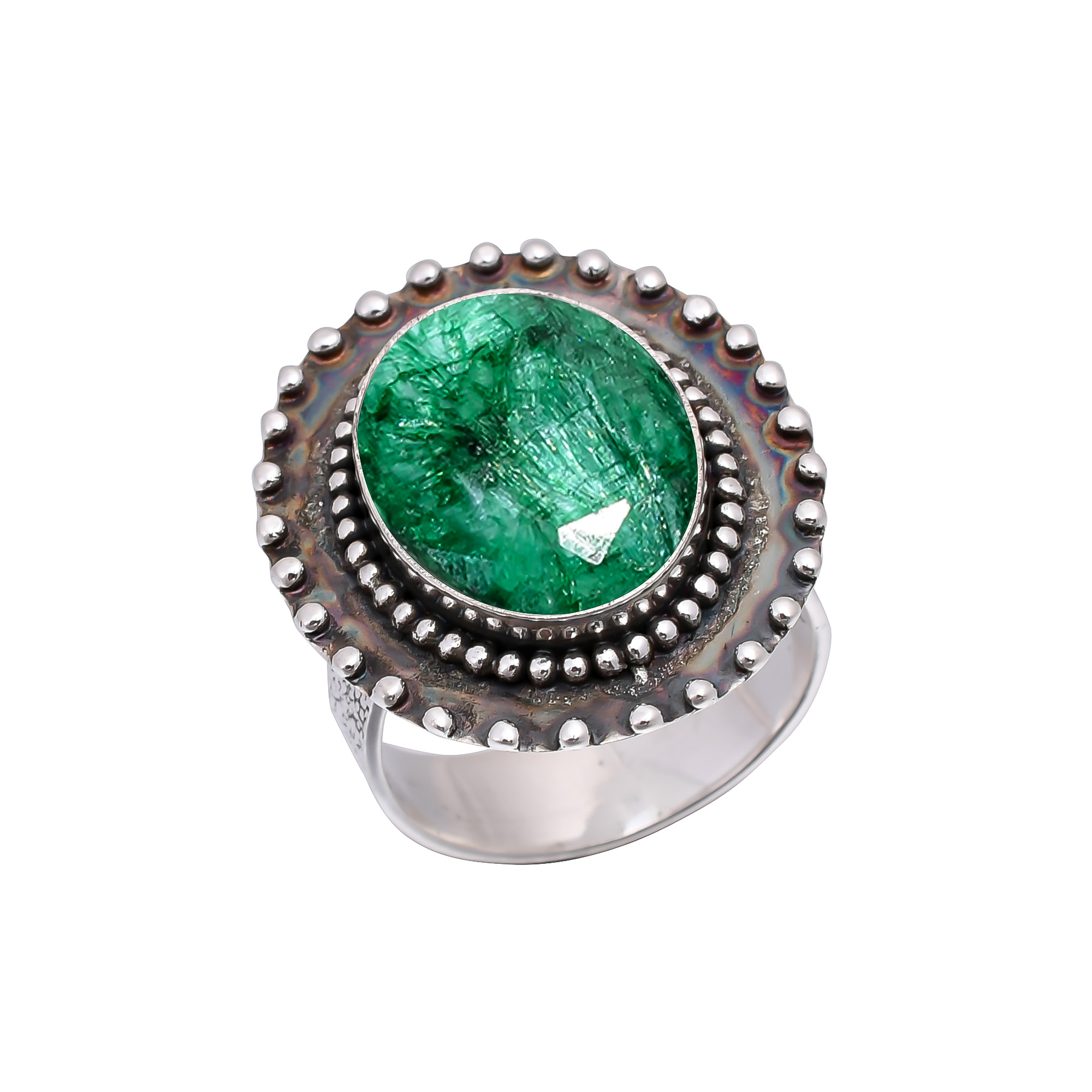 Emerlad - Dyed Quartz 925 Sterling Silver Ring