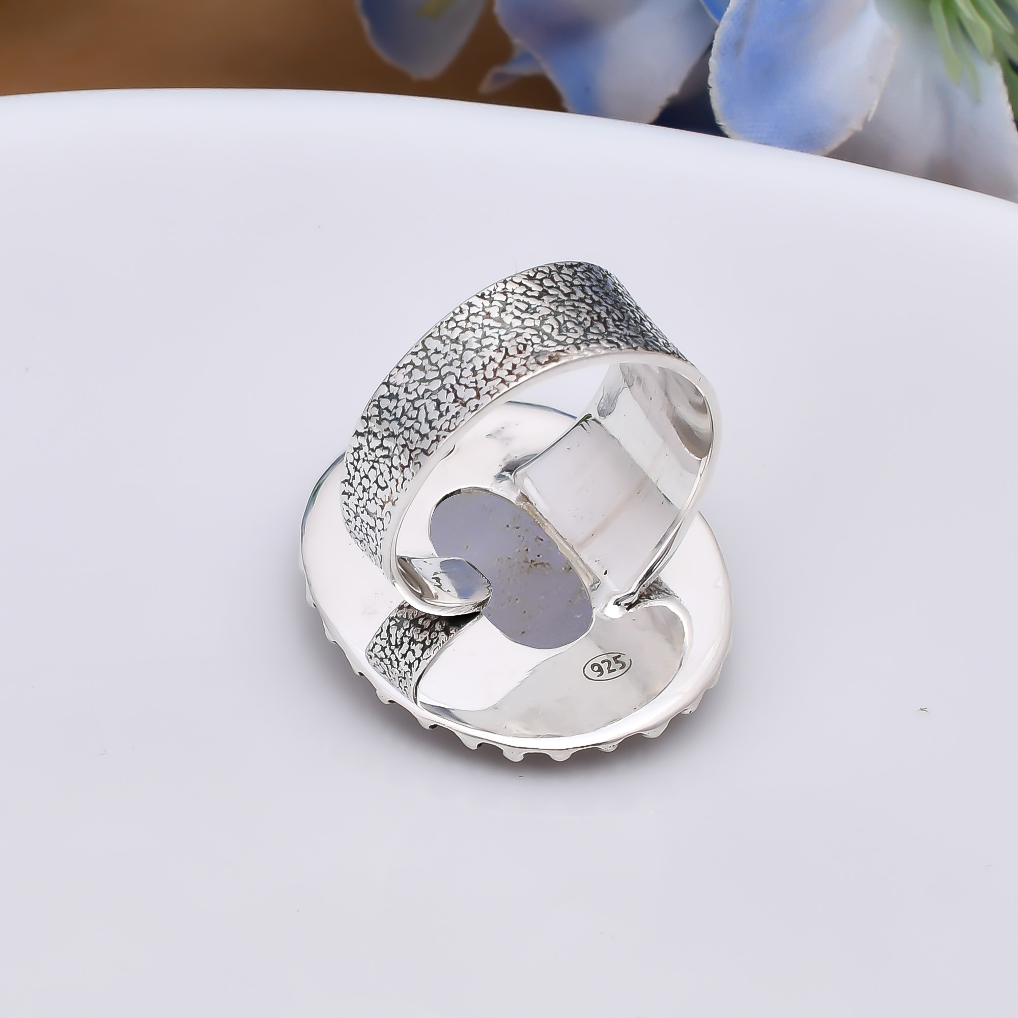 Golden Titanium Agate Drusy 925 Sterling Silver Ring