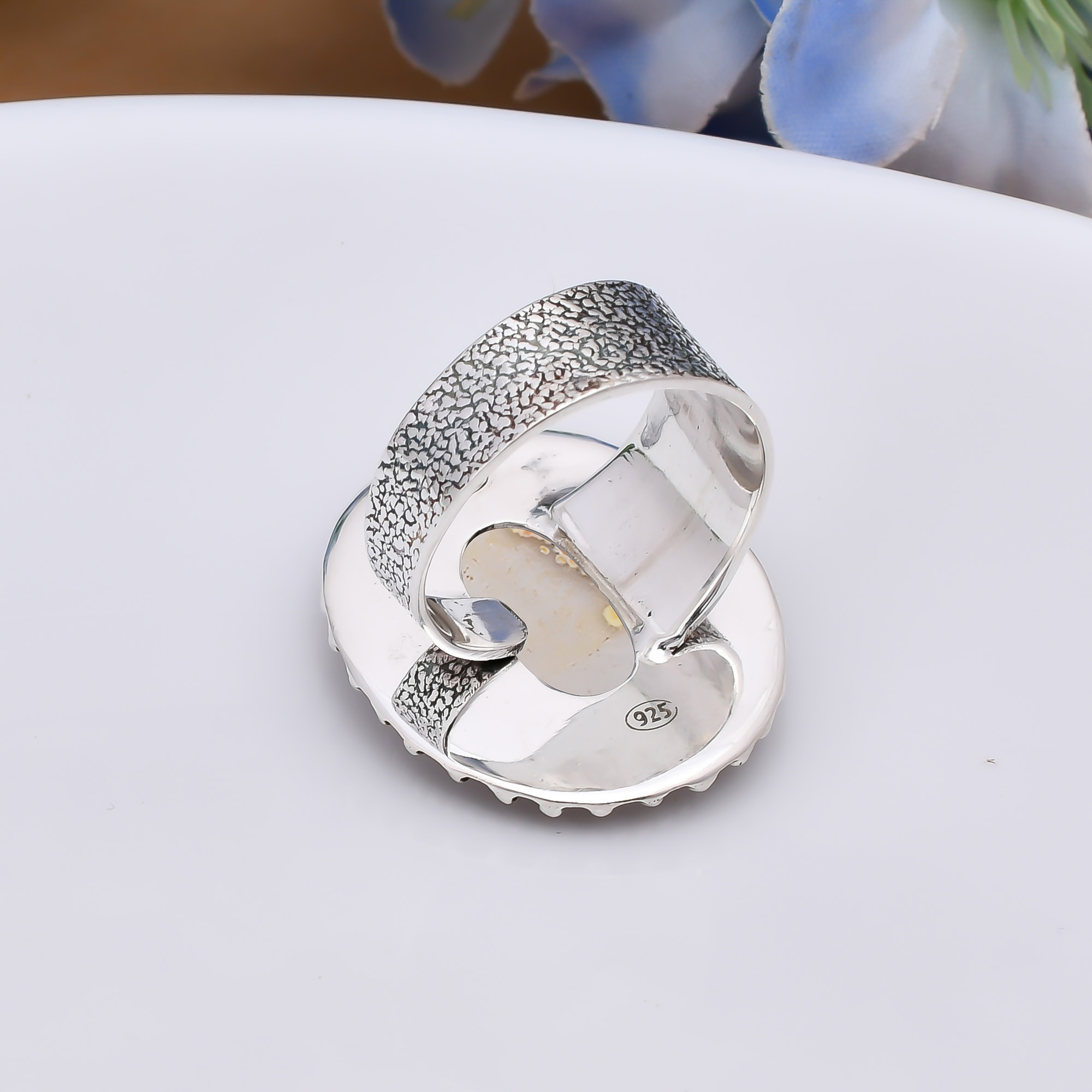 Electric Blue Titanium Agate Drusy 925 Sterling Silver Ring
