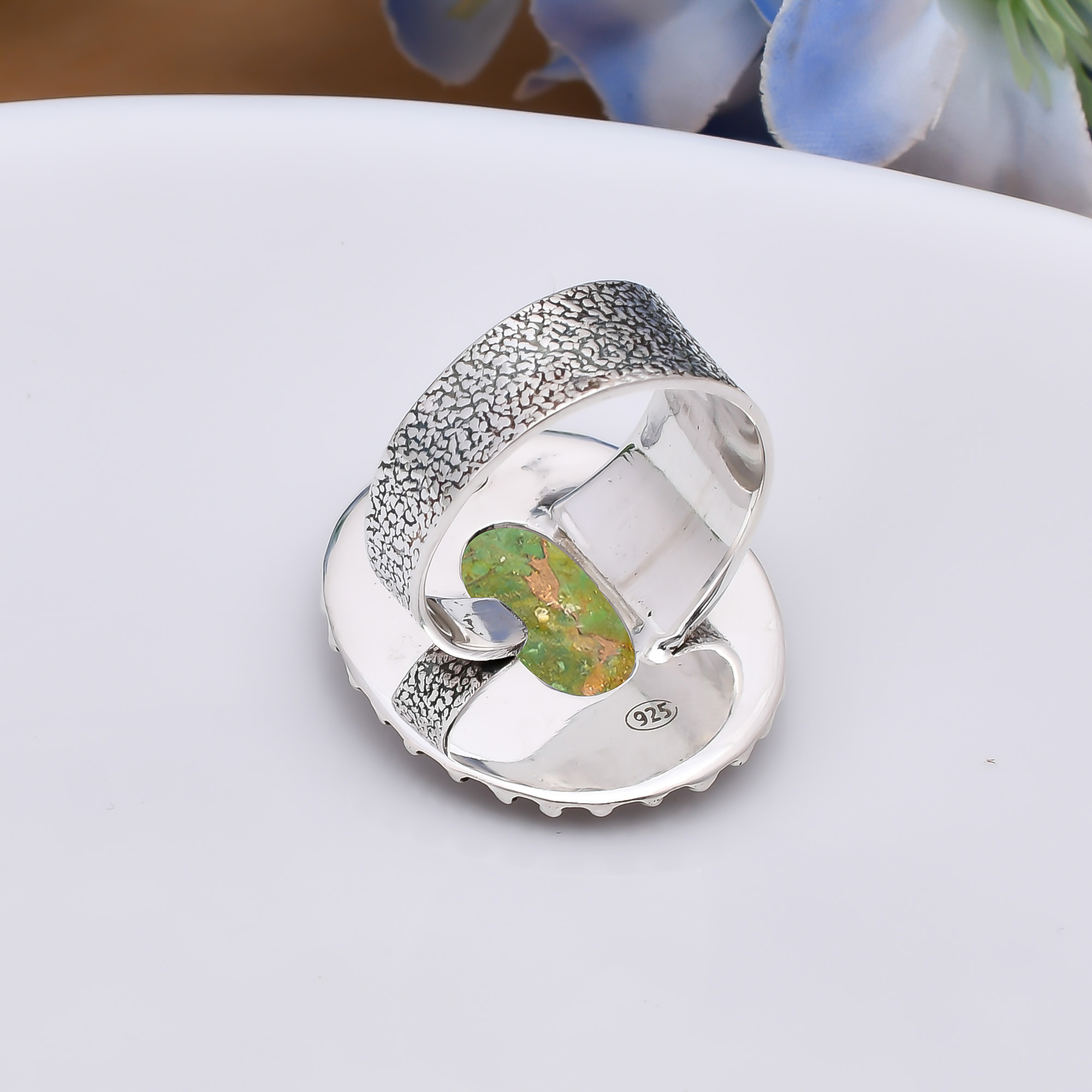 Copper Green Turquoise 925 Sterling Silver Ring