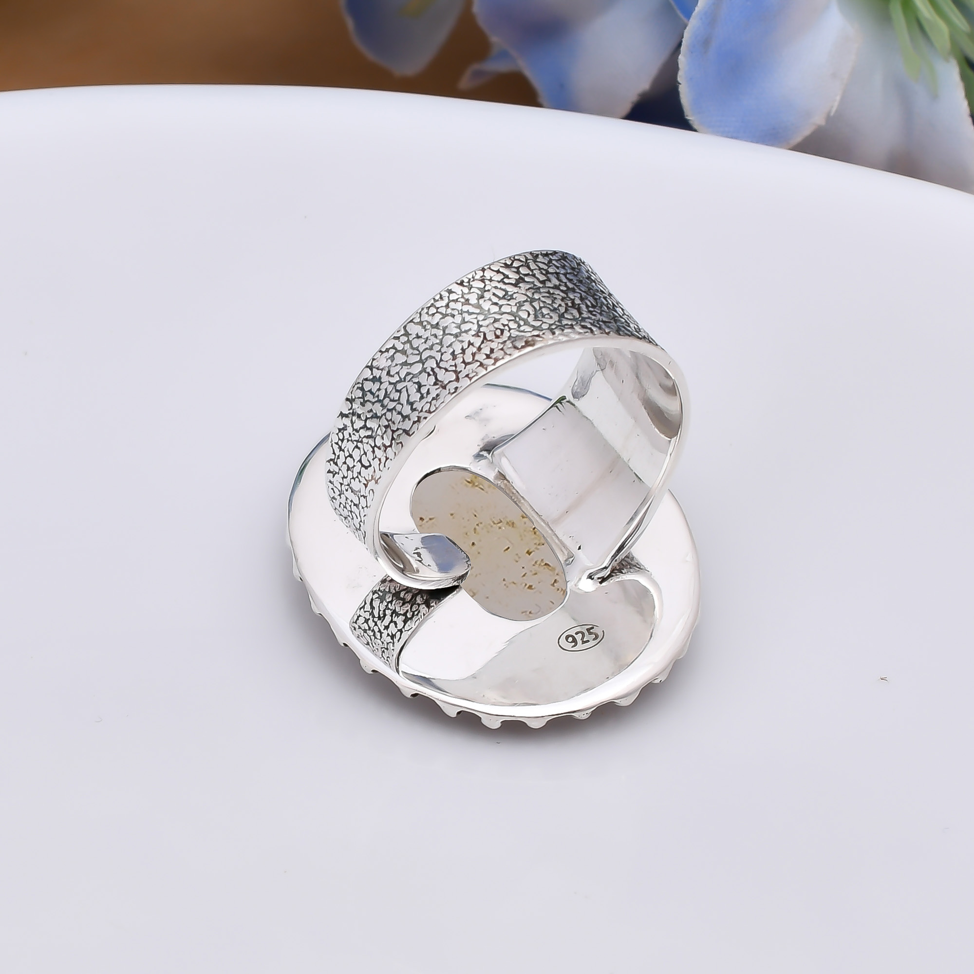 Snow White Titanium Agate Drusy 925 Sterling Silver Ring