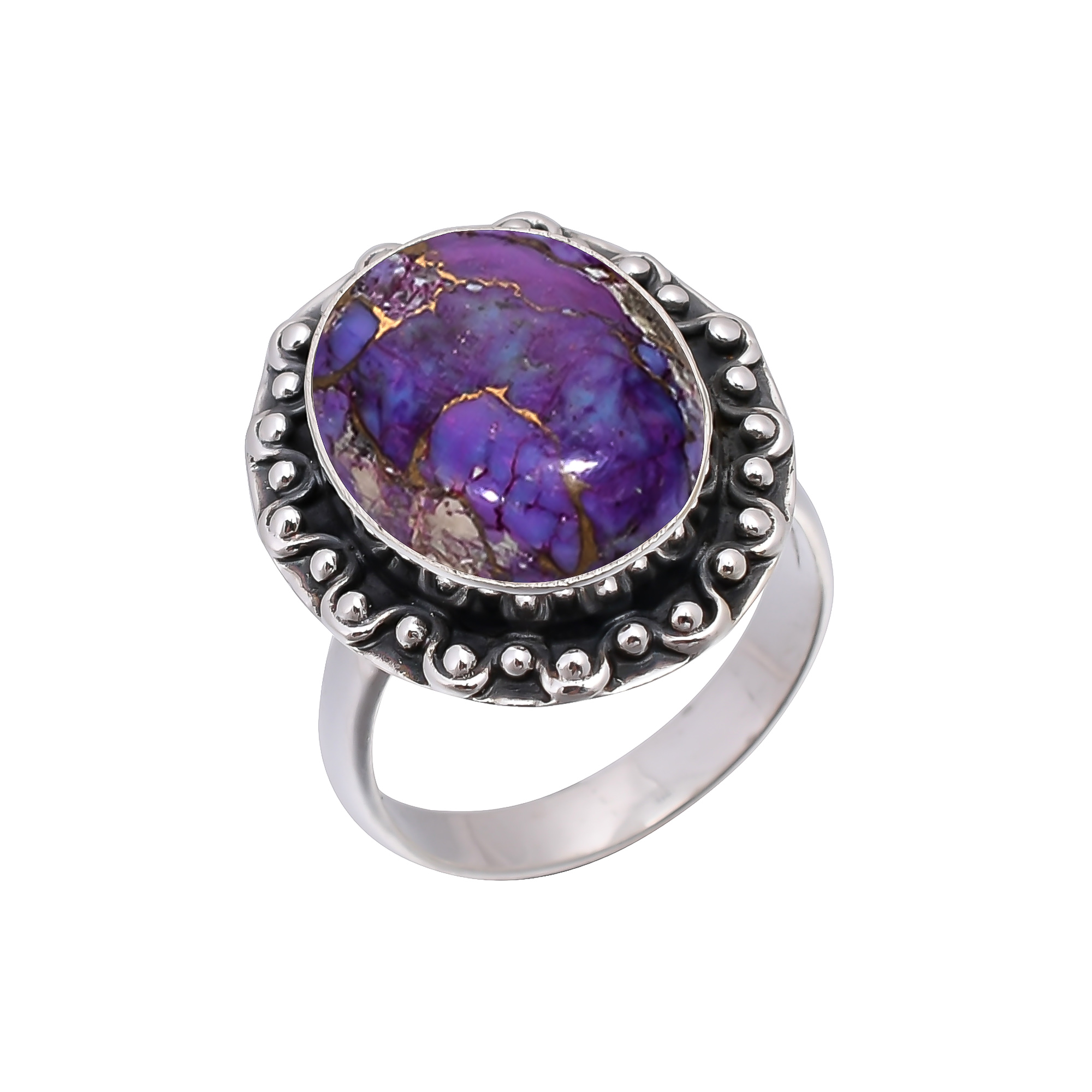 Copper Purple Turquoise 925 Sterling Silver Ring