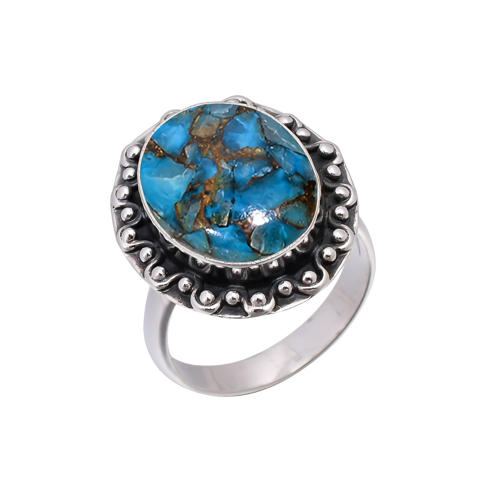 Copper Blue Turquoise 925 Sterling Silver Ring
