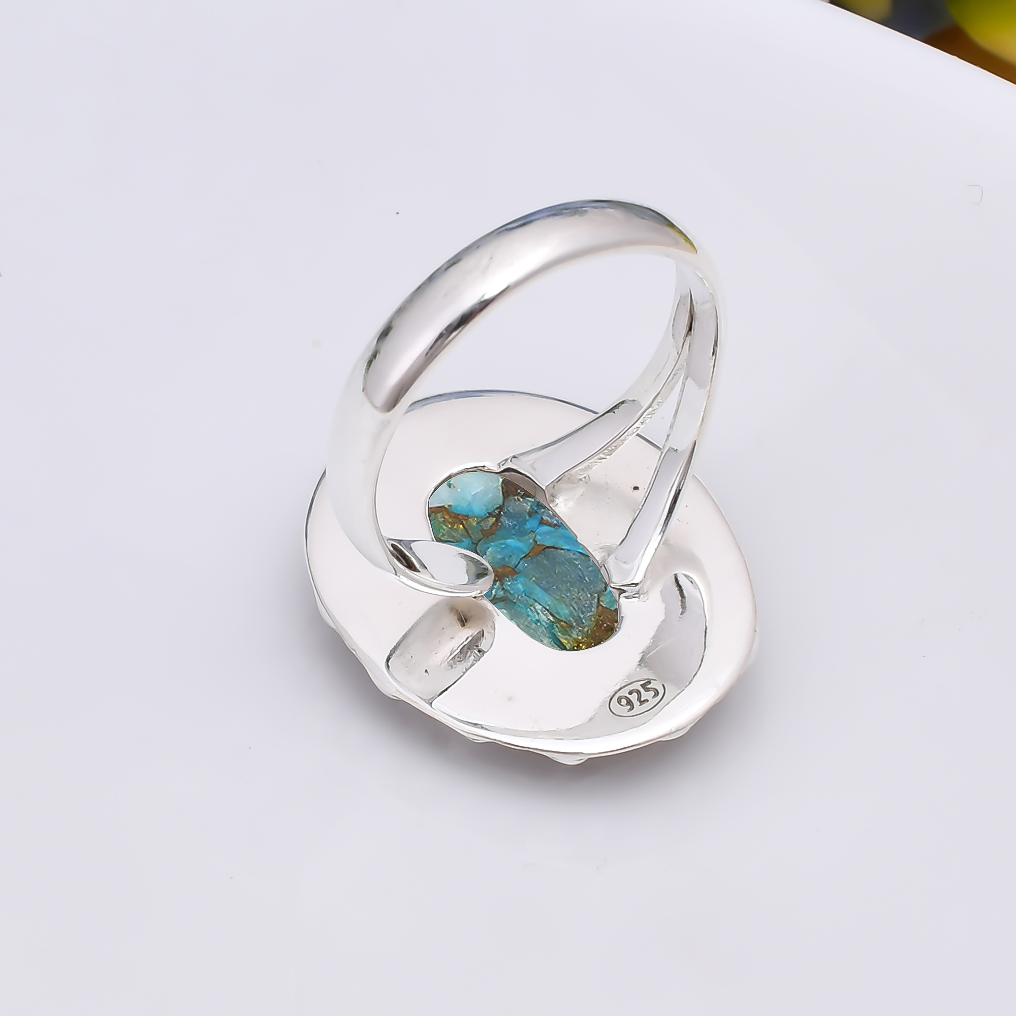 Copper Blue Turquoise 925 Sterling Silver Ring